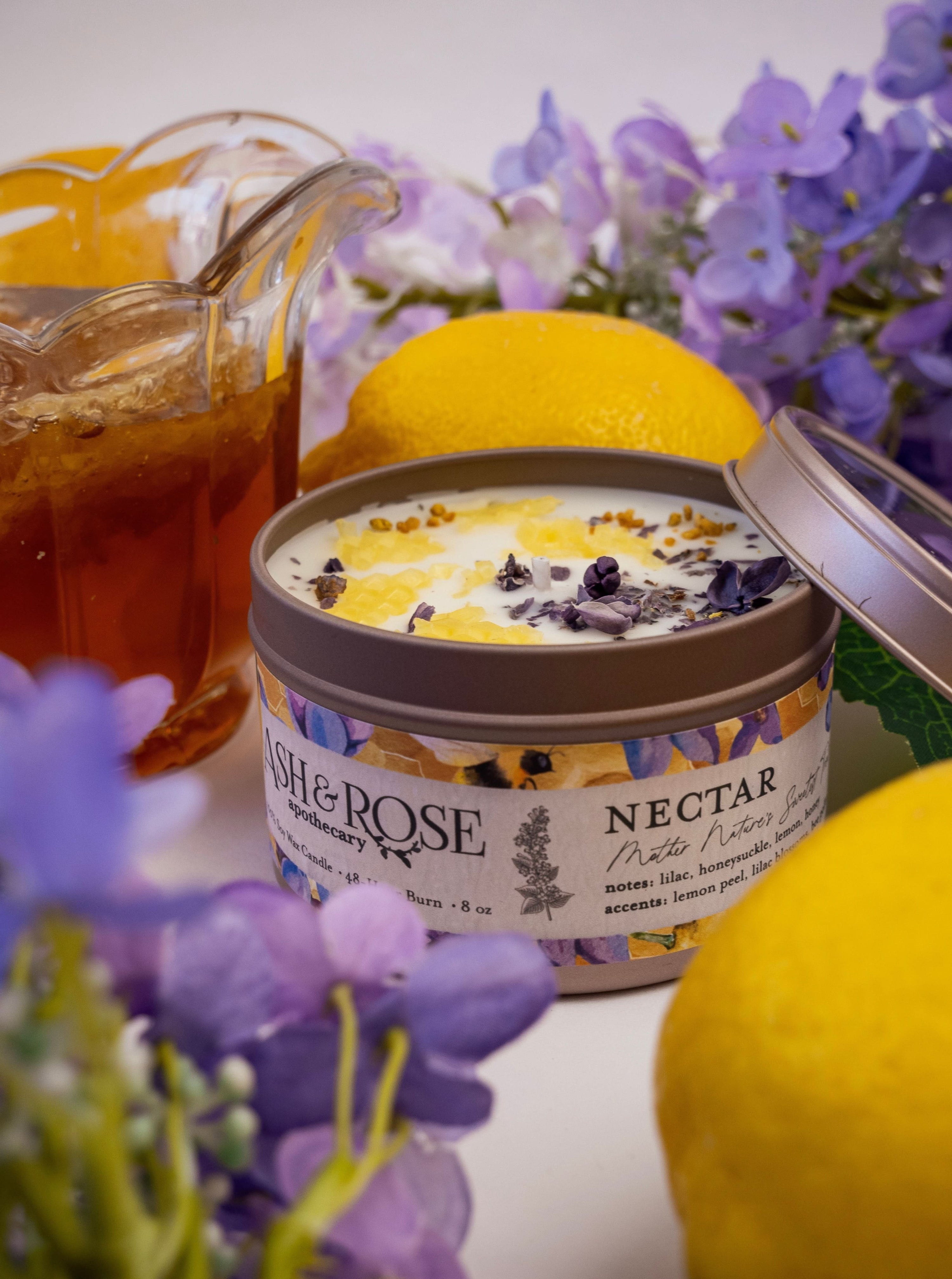 Ash & Rose candle 8 oz NECTAR Lilac Lemon Honey Candle