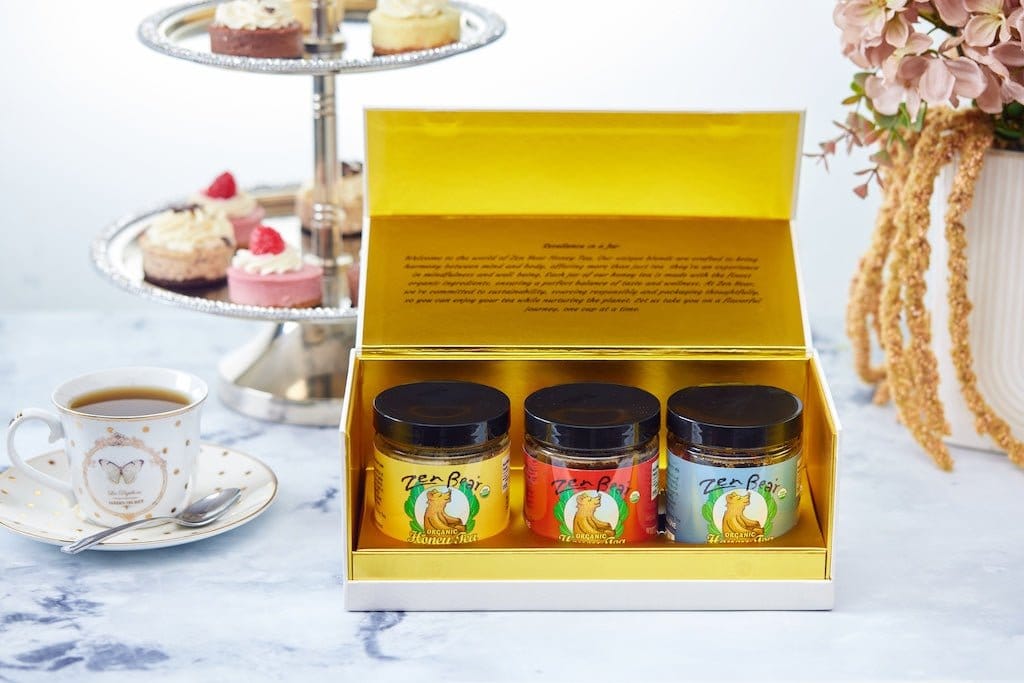 Zenbear Honey Tea mix-and-match 3-Flavor Honey Tea Mini Assortment – Organic Wellness Gift Set (3 x 3 oz)