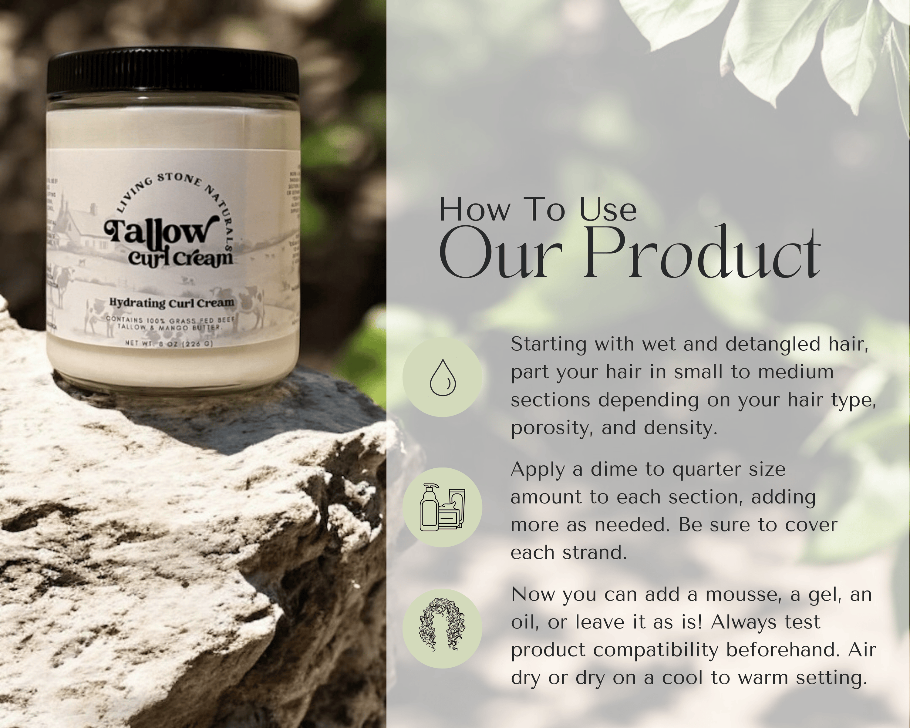 Living Water Organics Grass-Fed Tallow Curl Cream