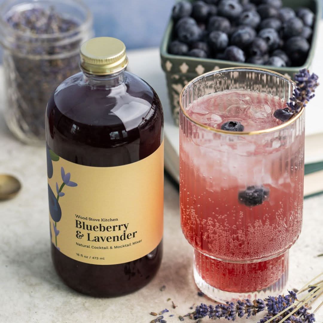 Wood Stove Kitchen Cocktail and Drink Mixers Blueberry & Lavender Syrup, 16 fl oz