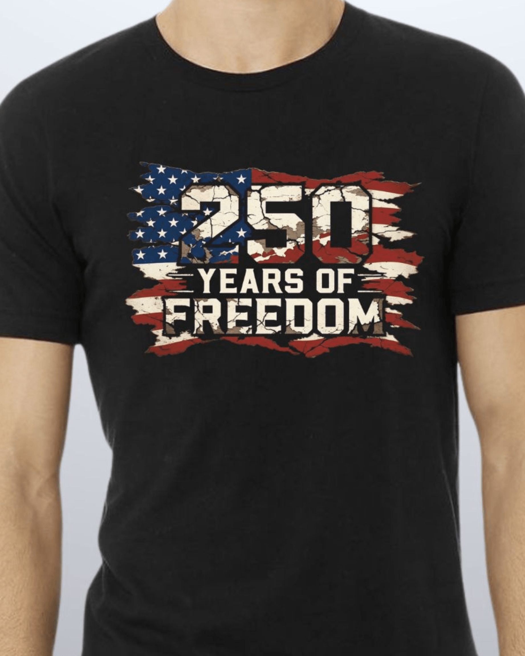 Crazy Cozy Cool T-Shirt Black / Small 250 Years of FREEDOM Red White and Blue Distressed Flag - Black