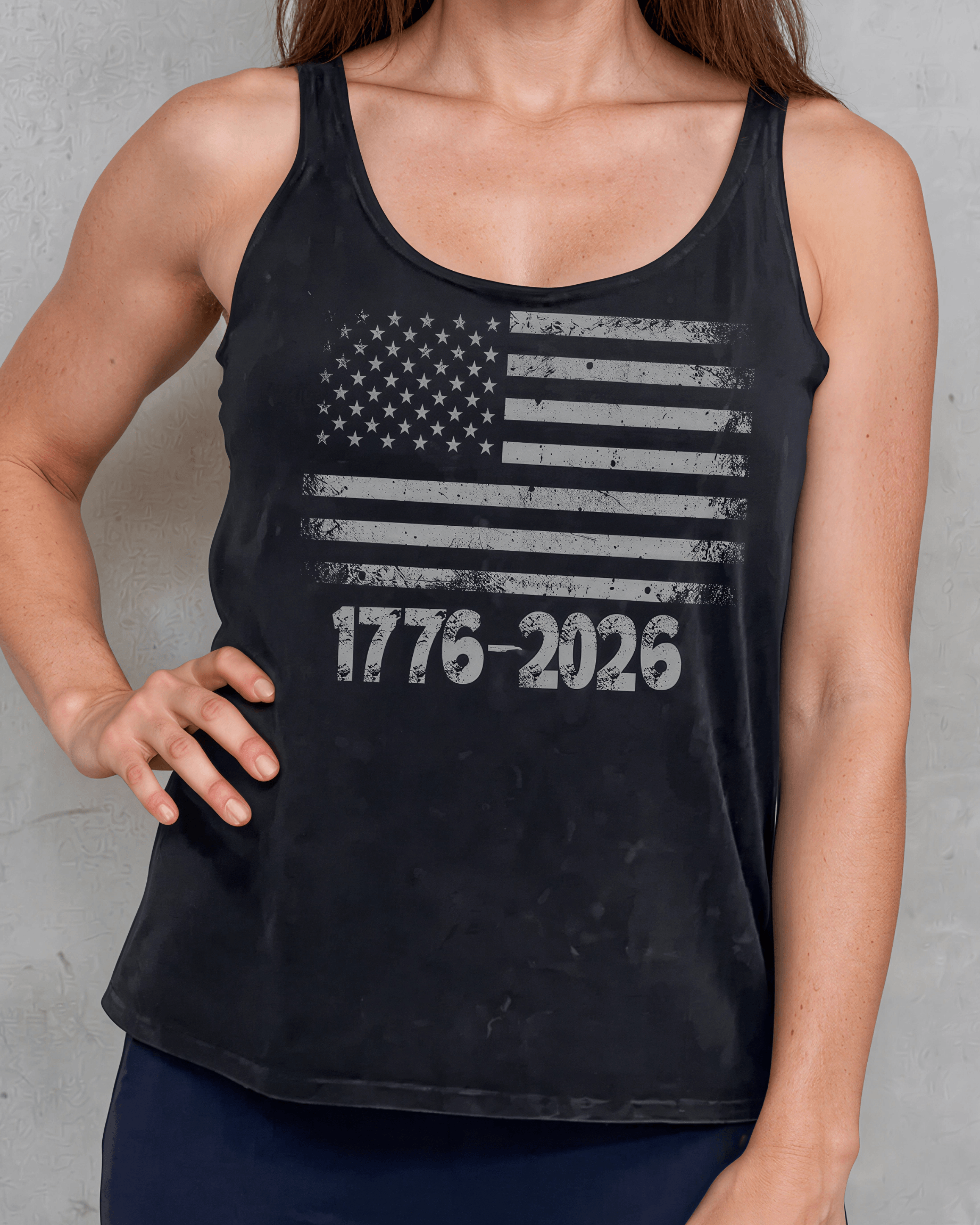 Crazy Cozy Cool Sleeveless Tops and Tanks Mineral Washed Black / 1776 Graphic Distressed Flag / Small 1776-2026 Distressed American Flag Graphic Tank Top