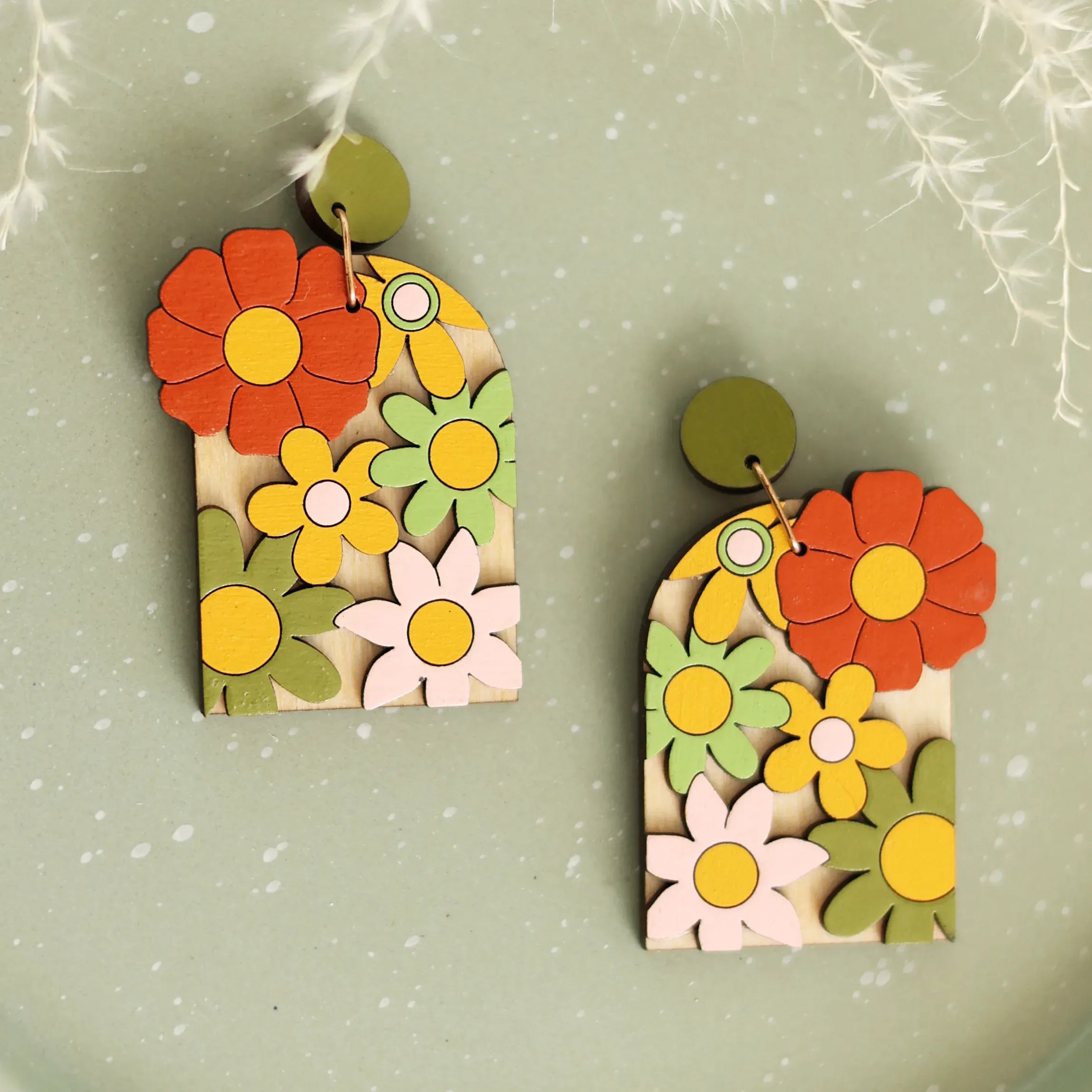 LE CHIC MIAMI Earrings 70s Burnt Orange Floral Arch Earrings