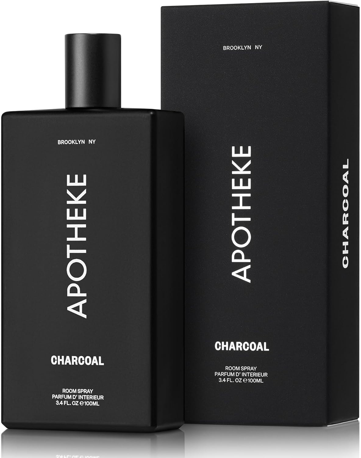Black Apotheke Charcoal room spray bottle and packaging on a white background