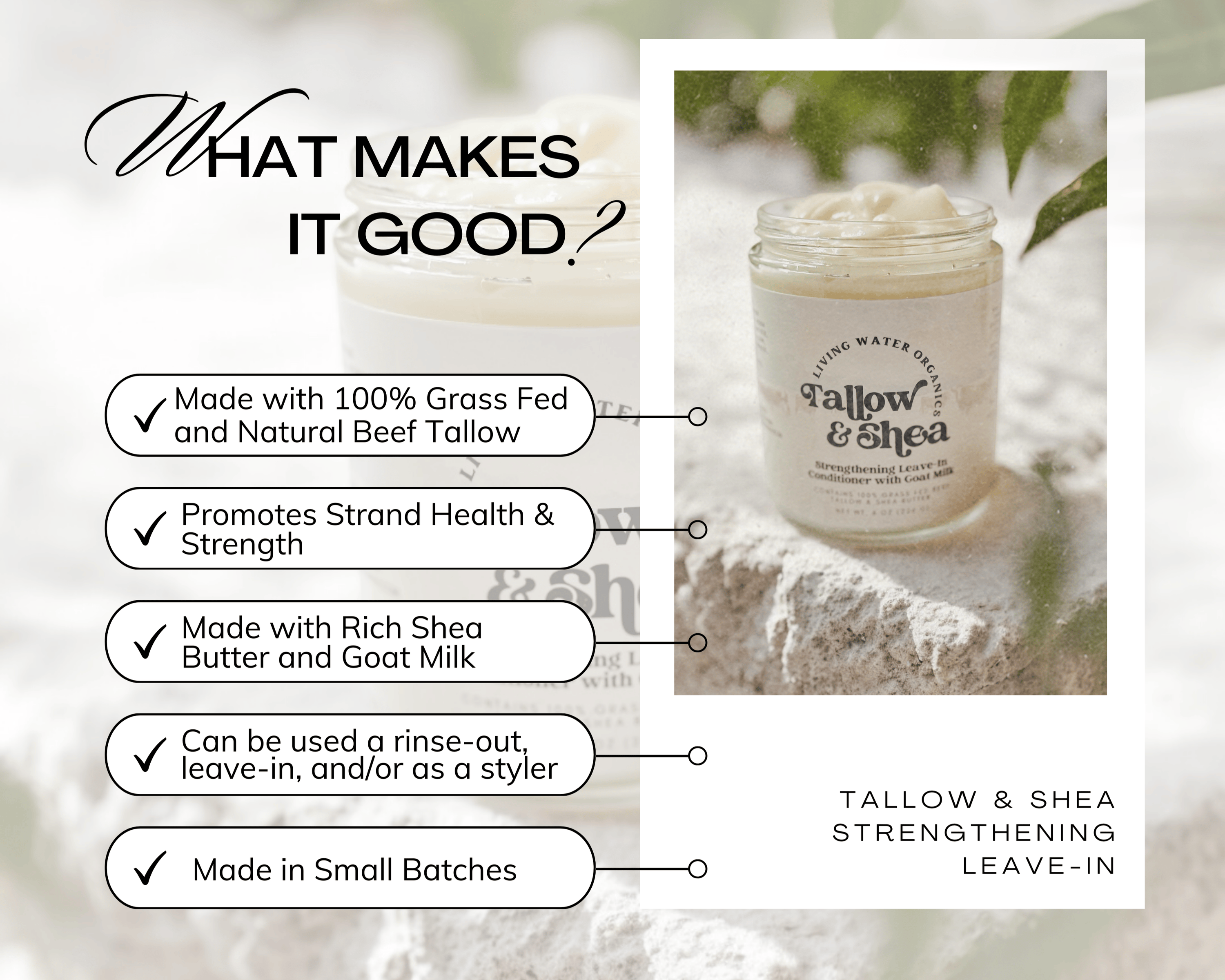 Living Water Organics Tallow, Shea & Goat Milk Leave-In Conditioner