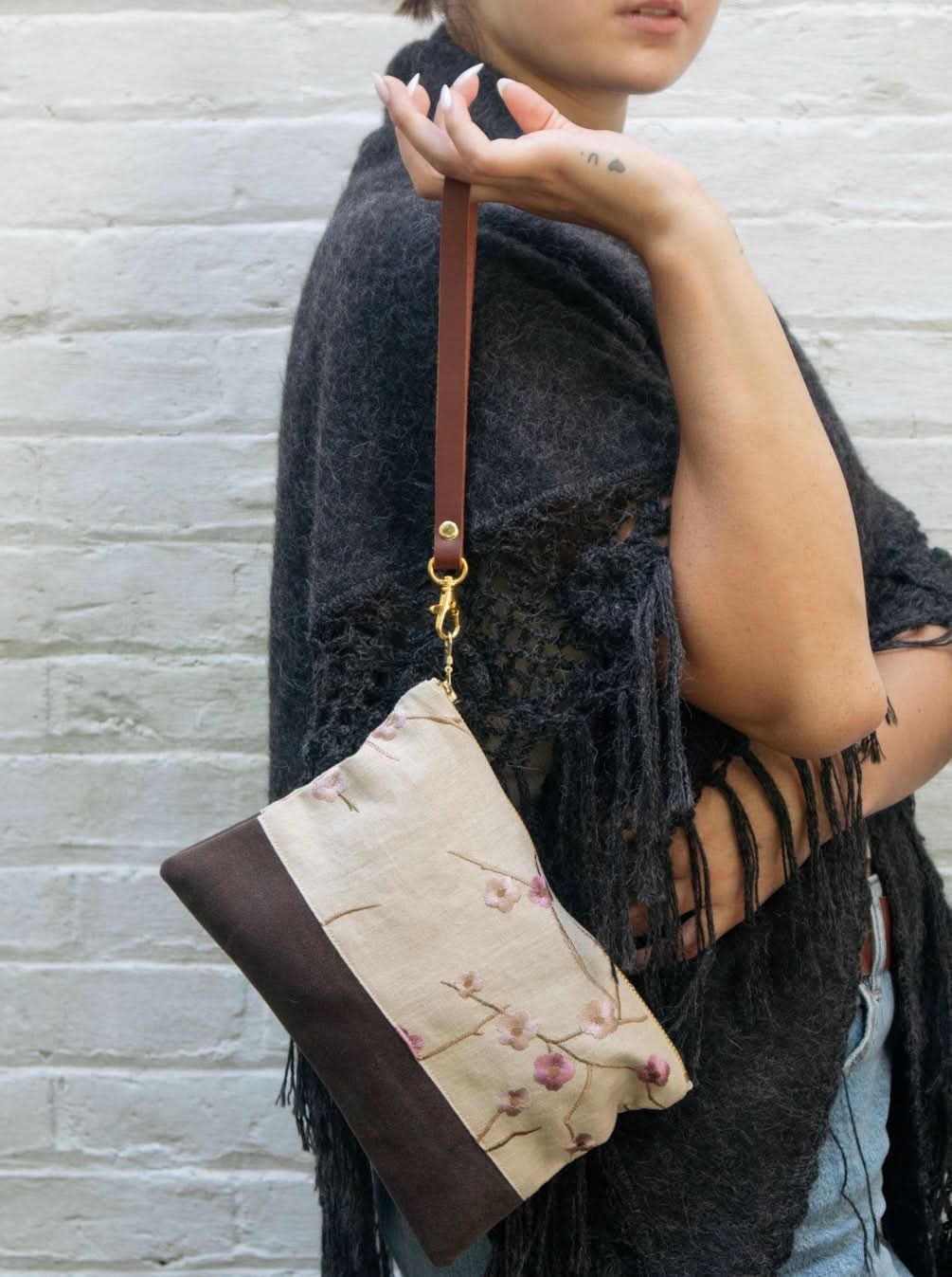 Ash & Rose Wristlet Alice Embroidered Linen Wristlet