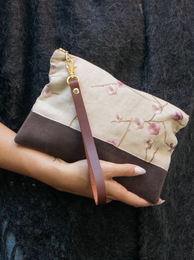 Ash & Rose Wristlet Alice Embroidered Linen Wristlet