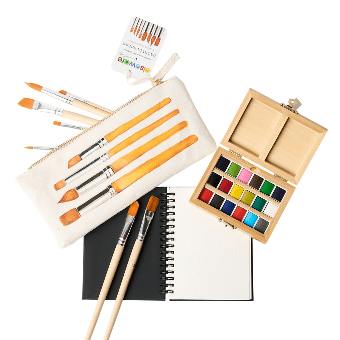 Watercolor Travel Set | Bamboo Case, Brushes, & Paper Pad