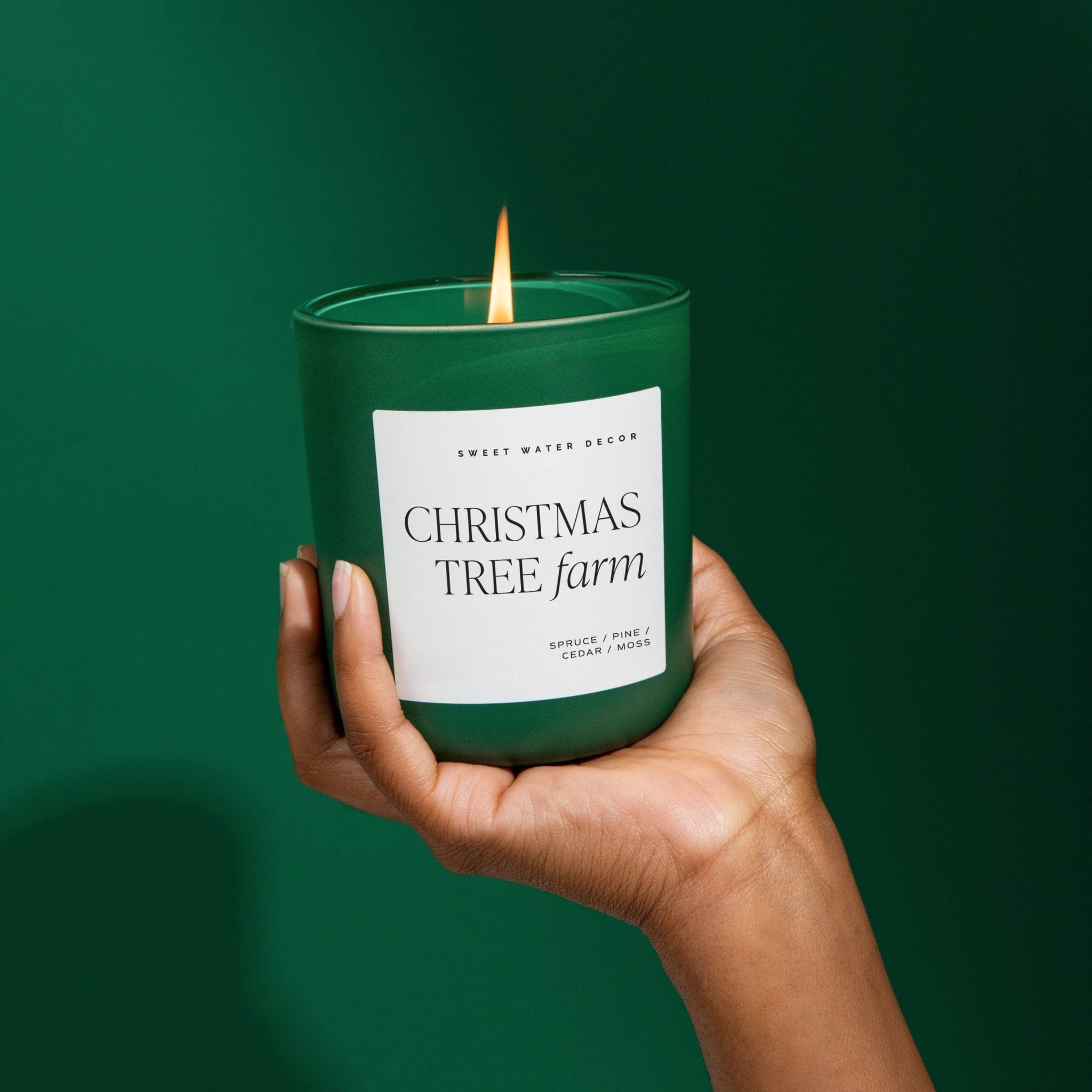 Sweet Water Decor Candles Christmas Tree Farm Soy Candle - Green Matte Jar - 15 oz