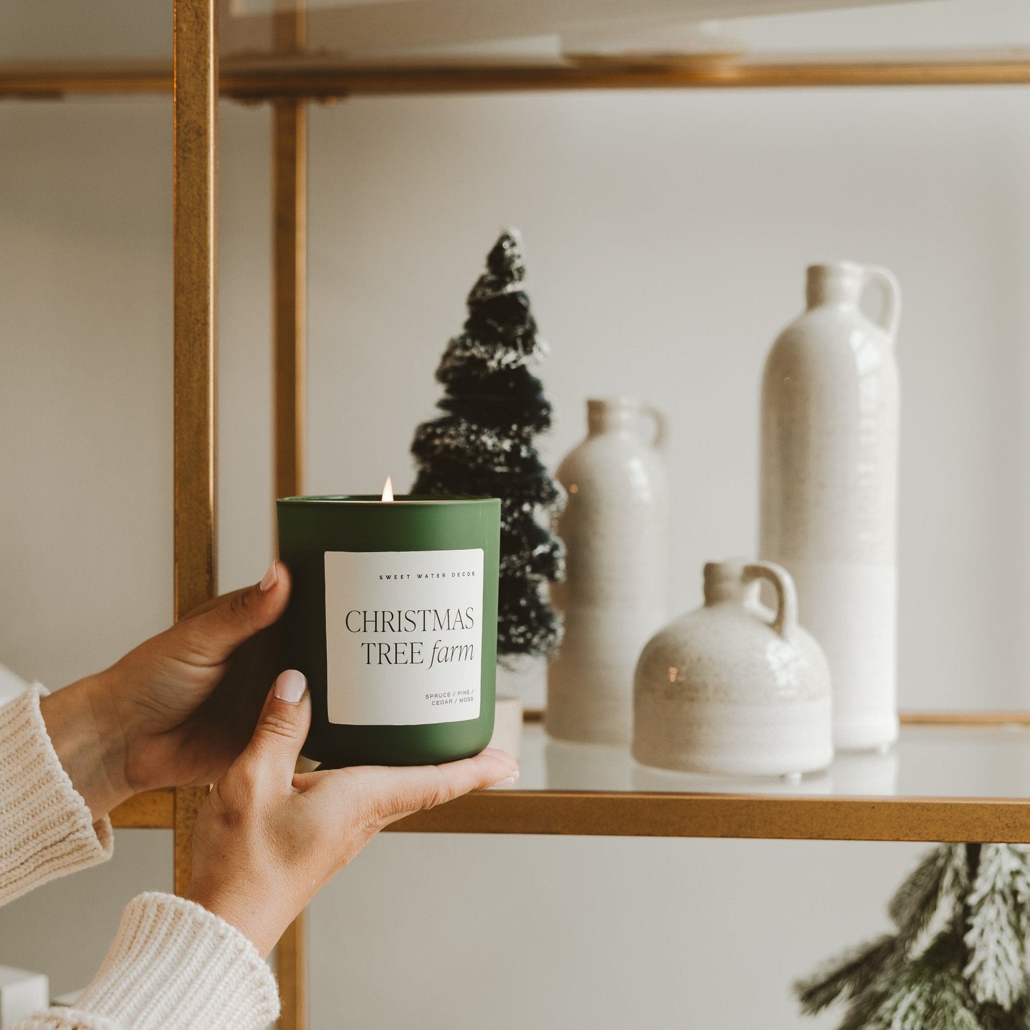 Sweet Water Decor Candles Christmas Tree Farm Soy Candle - Green Matte Jar - 15 oz