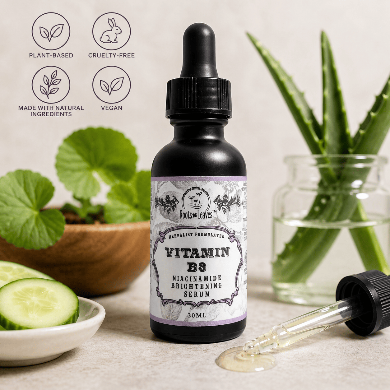 Roots and Leaves, LLC Face Serum Vitamin B3 (Niacinamide) Brightening Serum