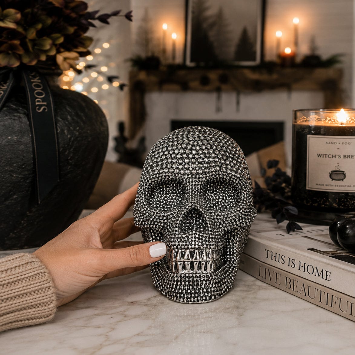 Gia Roma Halloween Silver Resin Skull Gold
