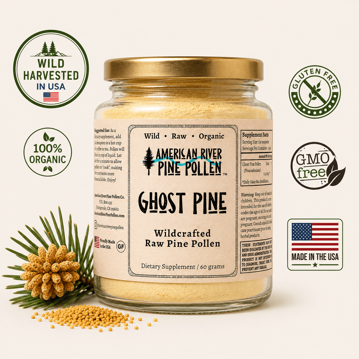 American River Pine Pollen 60 Ghost Pine Pollen - Raw and Wild-Harvested