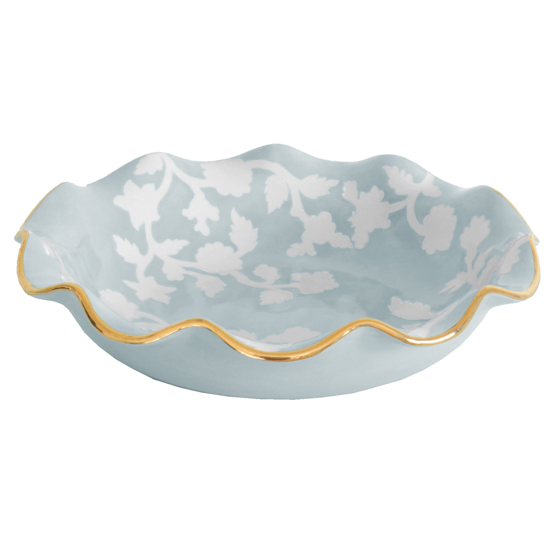 Ruby Clay Company Tray Large / Hydrangea Light Blue Chinoiserie Dreams Scalloped Bowls with 22K Gold Accent