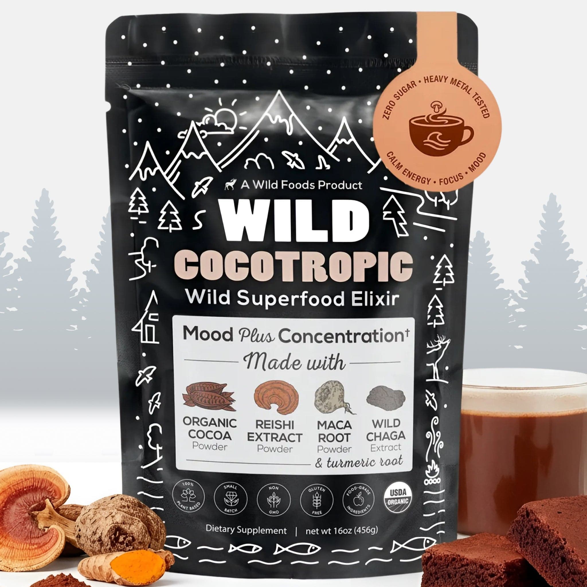 Wild Foods Mushrooms CocoTropic, 32 servings – Organic Mushroom Mix for Energy & Focus