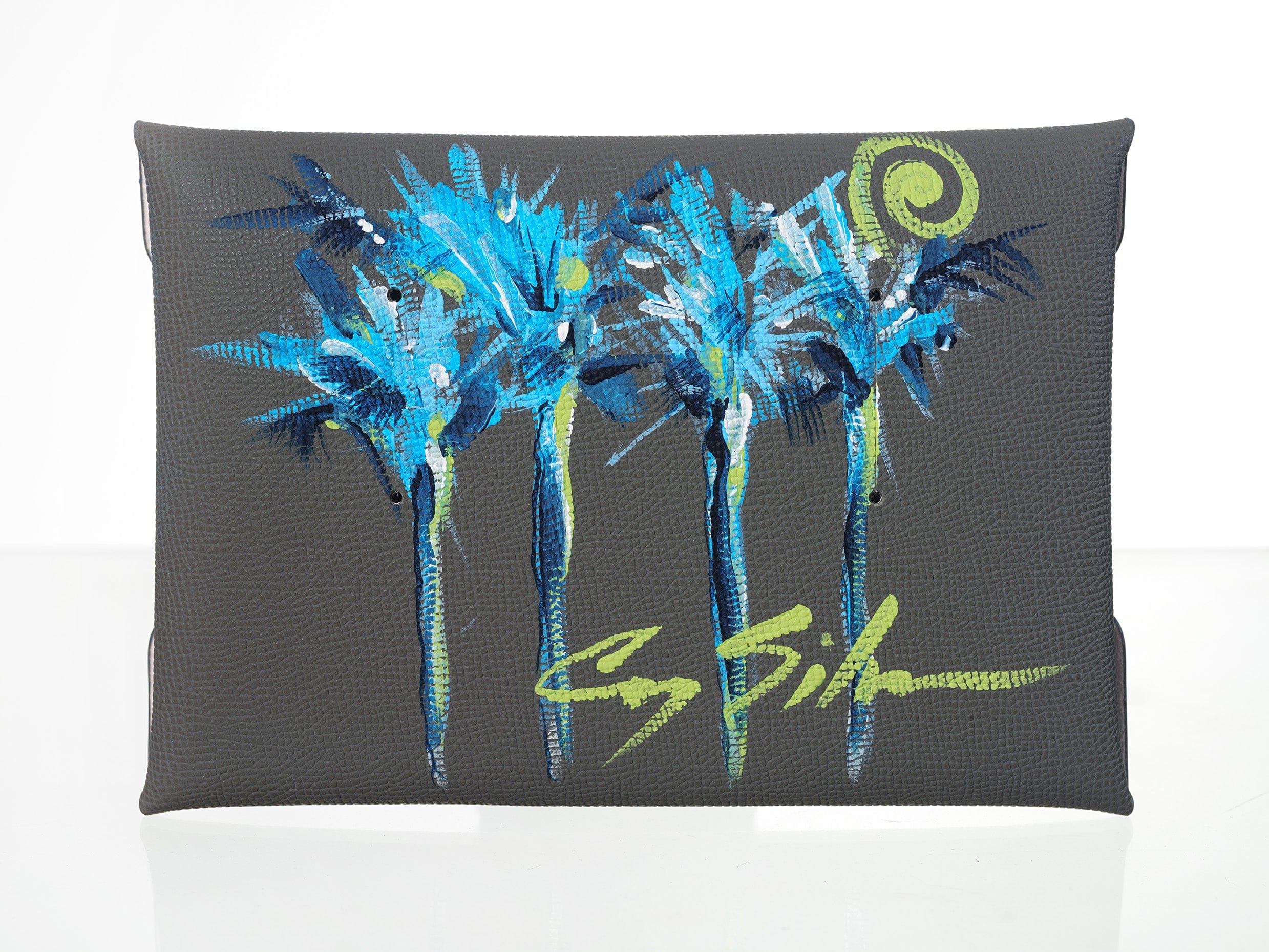 SOUL CARRIER Gray Epsom Pochette with Hand-Painted Art (Blue Heart)