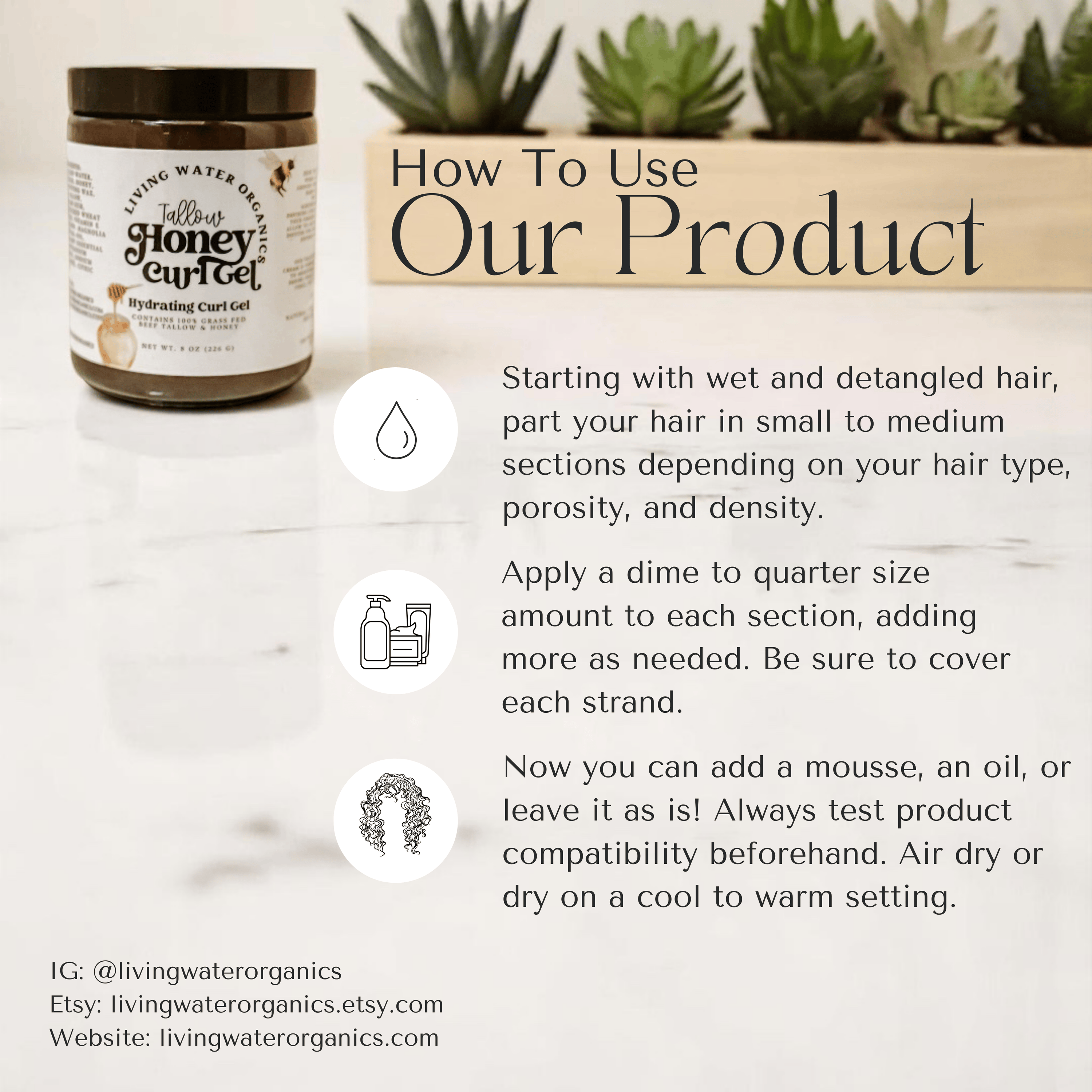 Living Water Organics Tallow Honey Curl Gel (Strong Hold)