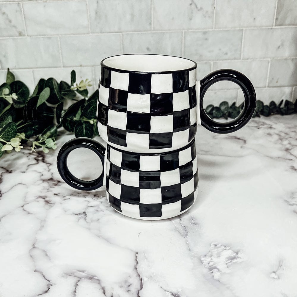 Gia Roma Coffee Mug BW Checkered Mug