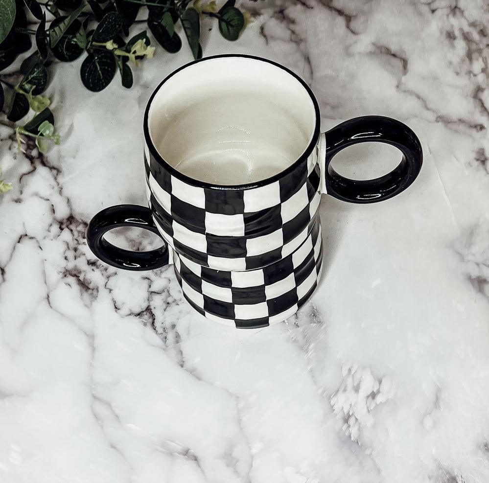 Gia Roma Coffee Mug BW Checkered Mug