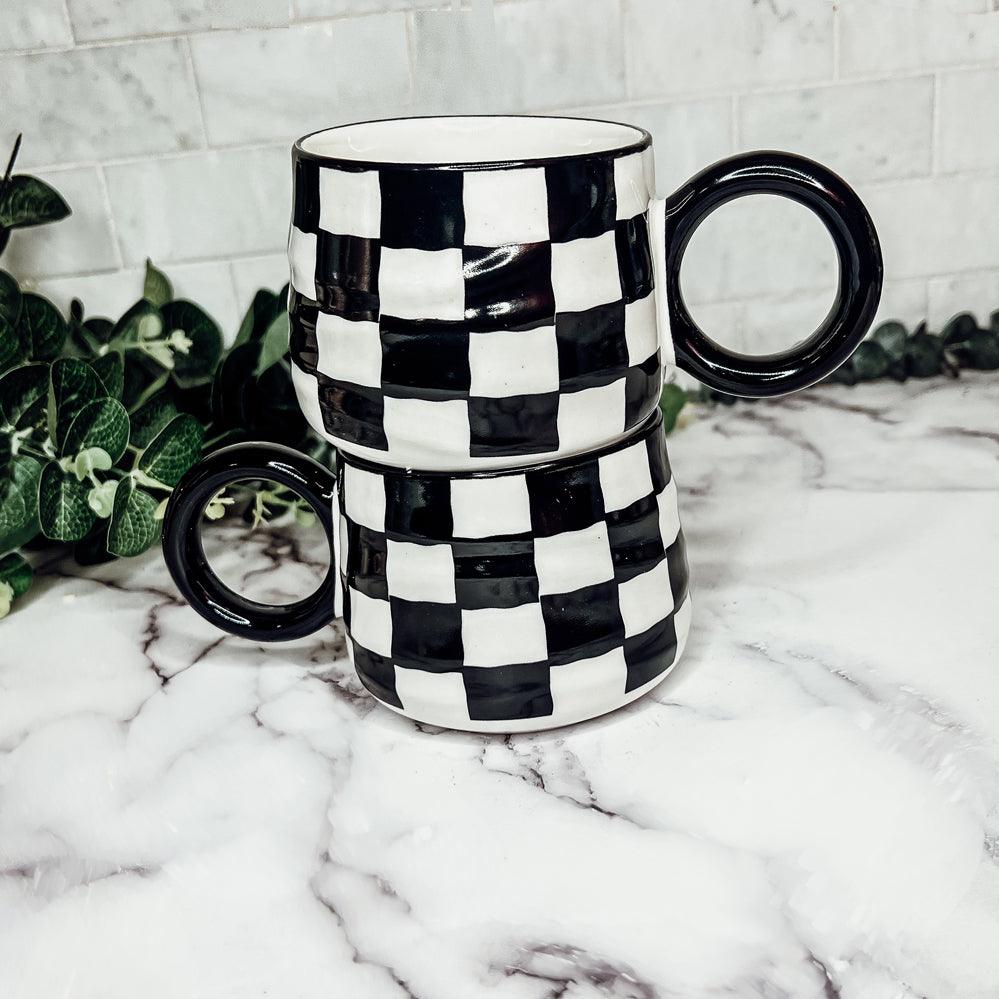 Gia Roma Coffee Mug BW Checkered Mug