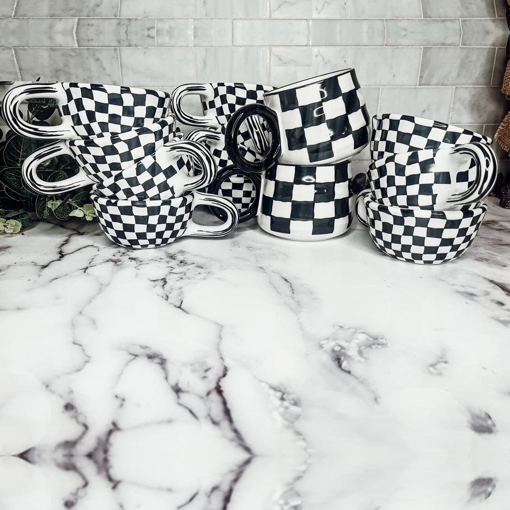 Gia Roma Coffee Mug BW Checkered Mug