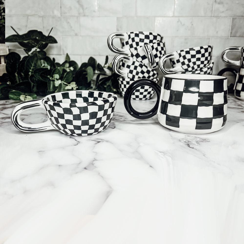 Gia Roma Coffee Mug BW Checkered Mug