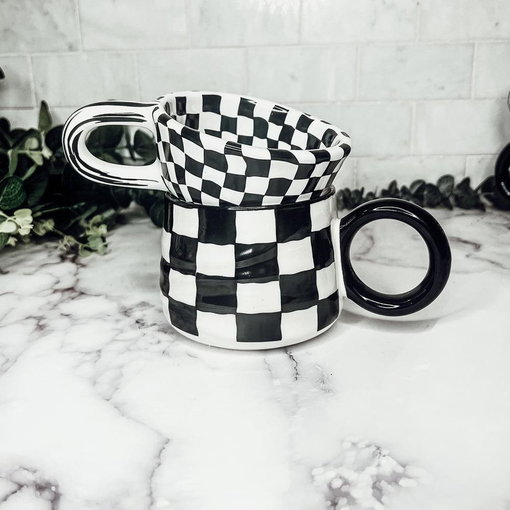 Gia Roma Coffee Mug BW Checkered Mug
