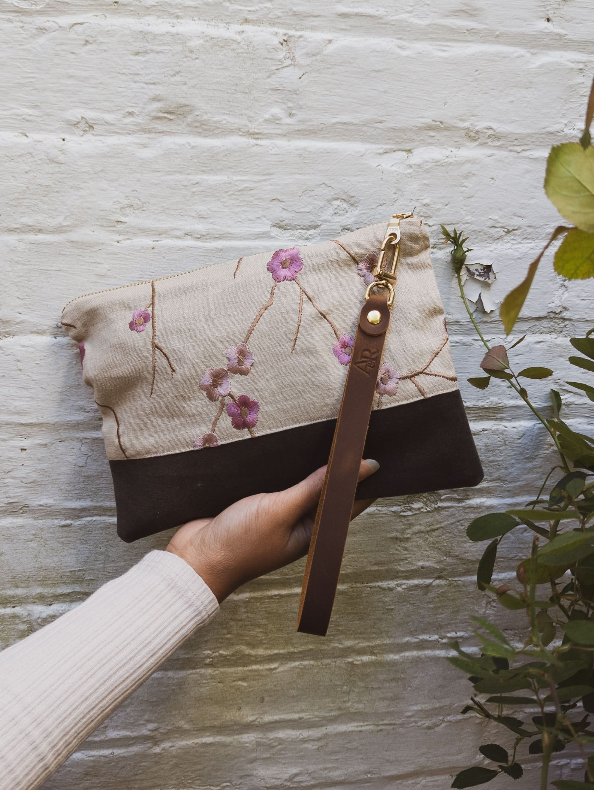 Ash & Rose Wristlet Alice Embroidered Linen Wristlet