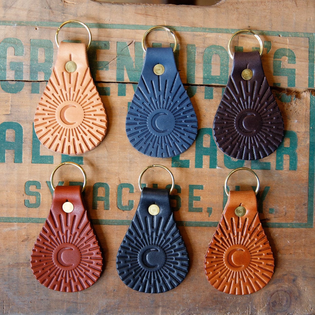 The Local Branch Leather Moon / Chocolate Leather Key Fobs