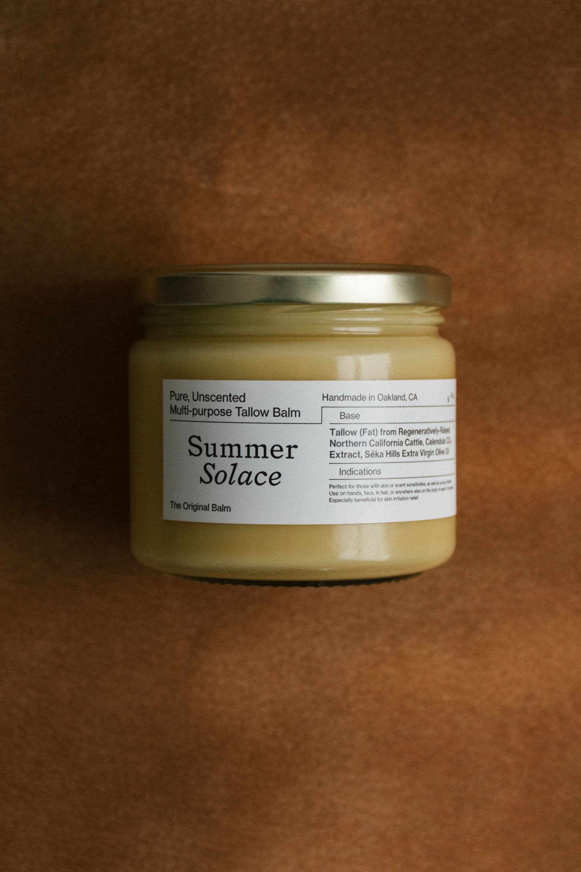 Summer Solace Tallow Tallow Balm Family Size Bulk 11.5 oz in Clear Glass Jar (Best Value) Pure Unscented – Tallow Balm | Sensitive Skin