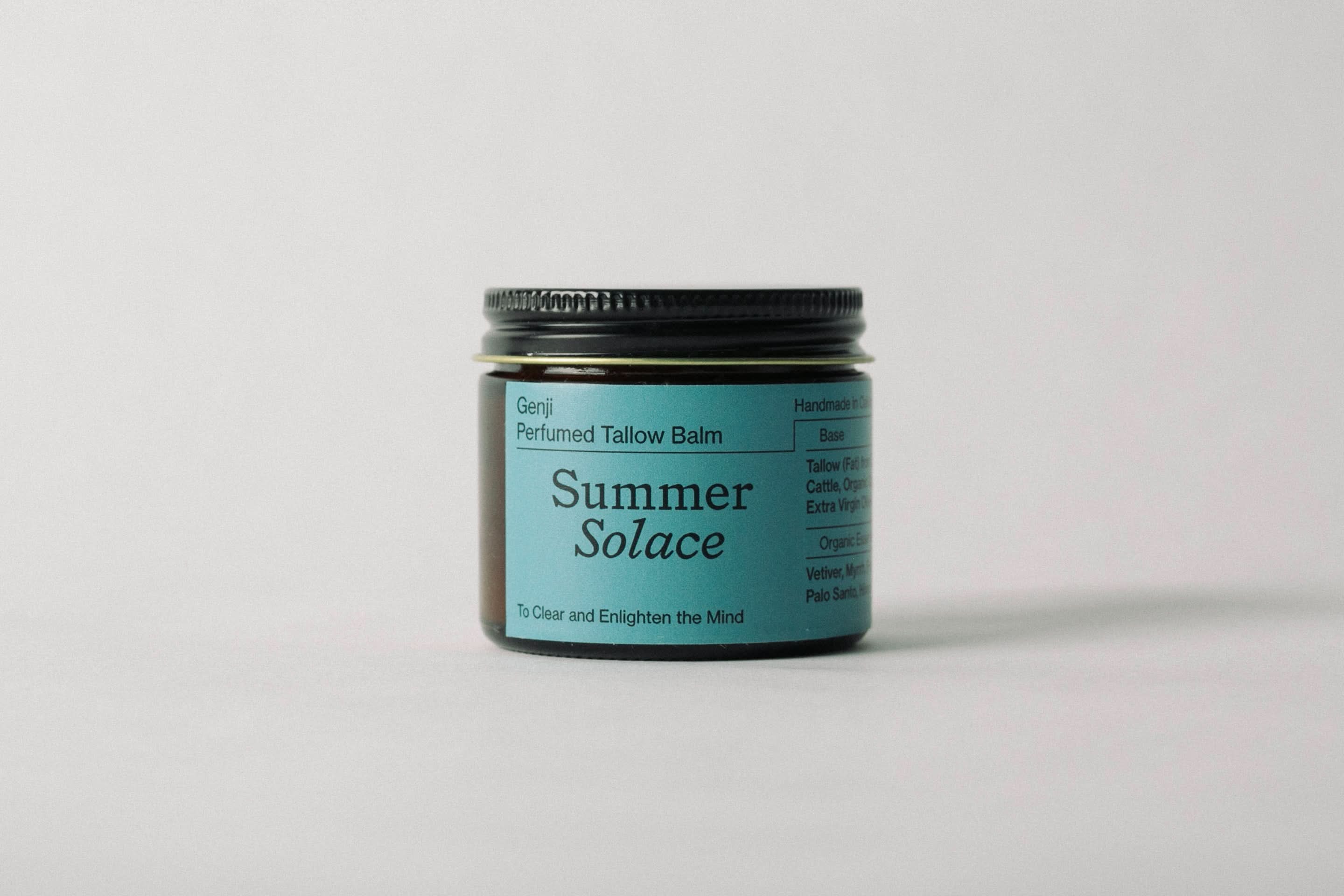 Summer Solace Tallow Tallow Balm Family Size Bulk 11.5 oz in Clear Glass Jar (Best Value) Genji –Perfumed Tallow Balm with Vetiver, Apricot & Palo Santo