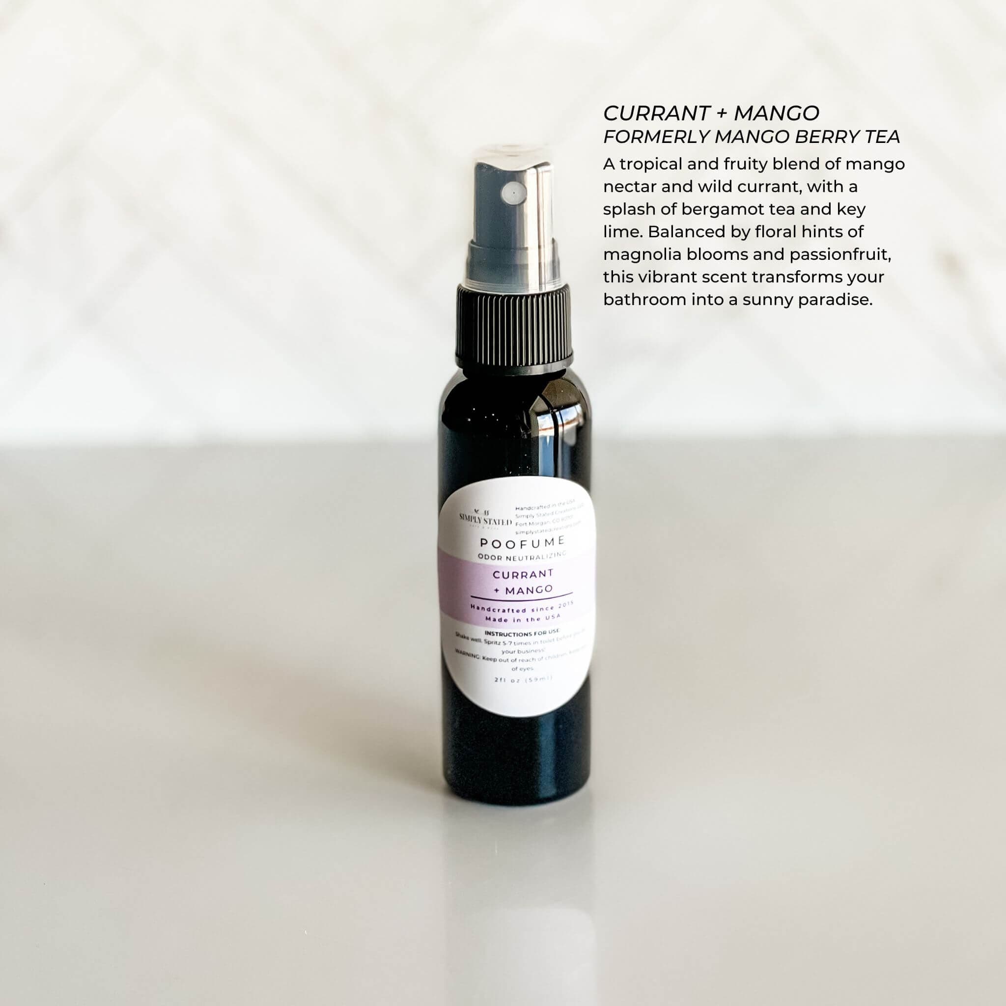 Simply Stated Creations Air Fresheners Mini 2 oz Currant + Mango Poofume | Bathroom Odor Neutralizing Spray