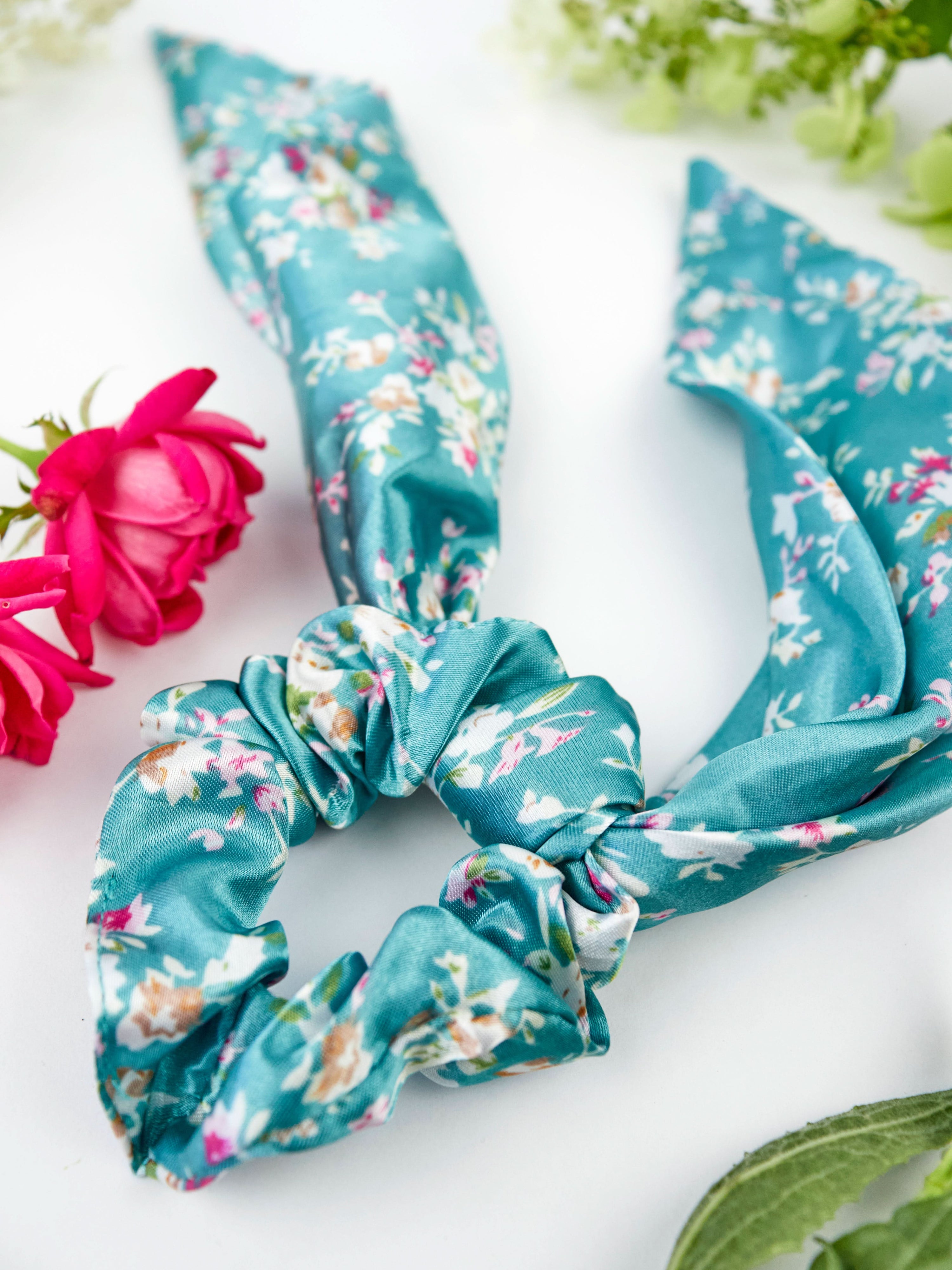 Ash & Rose Scrunchy Teal Satin Scarf Scrunchie