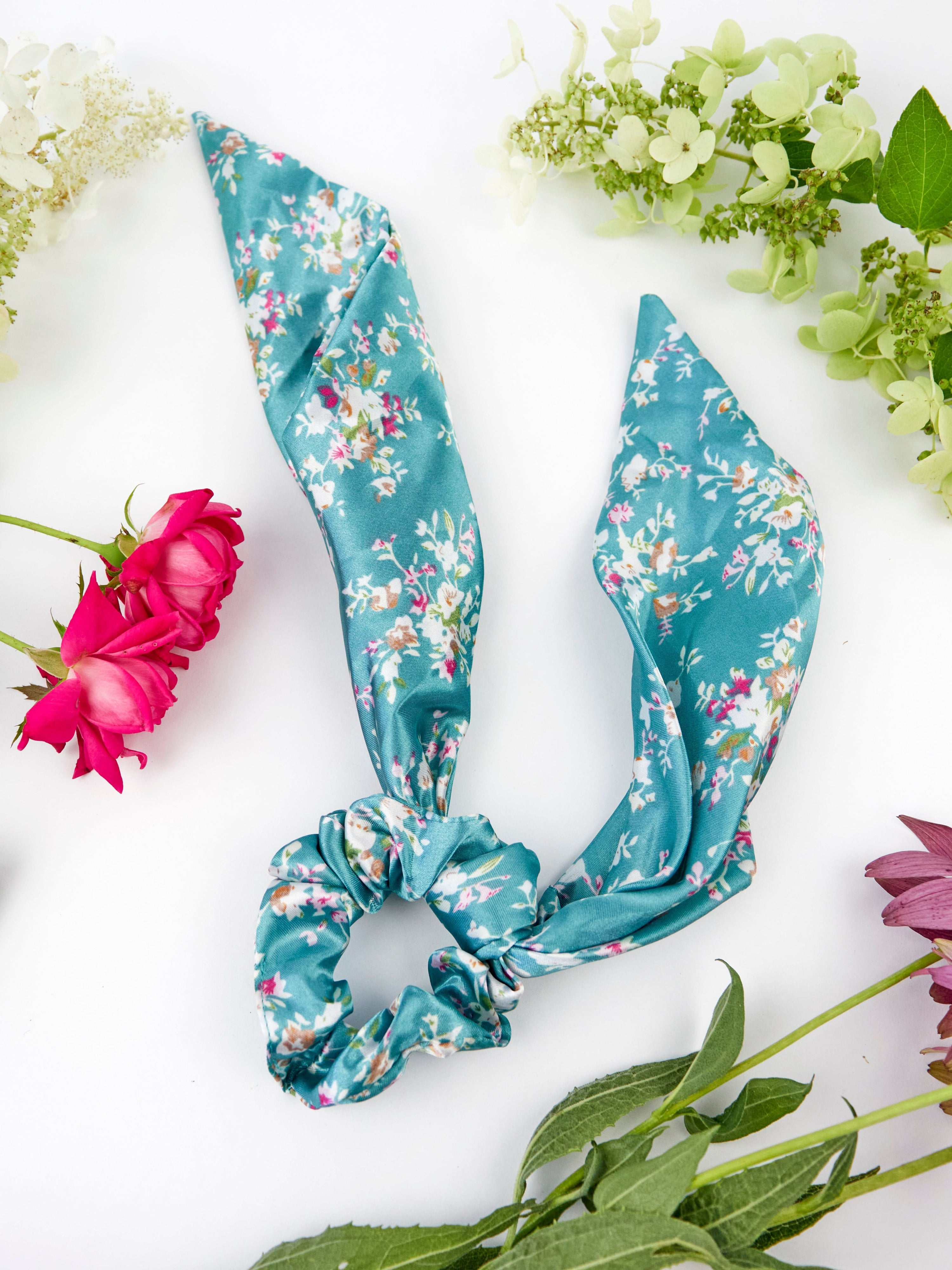 Ash & Rose Scrunchy Teal Satin Scarf Scrunchie