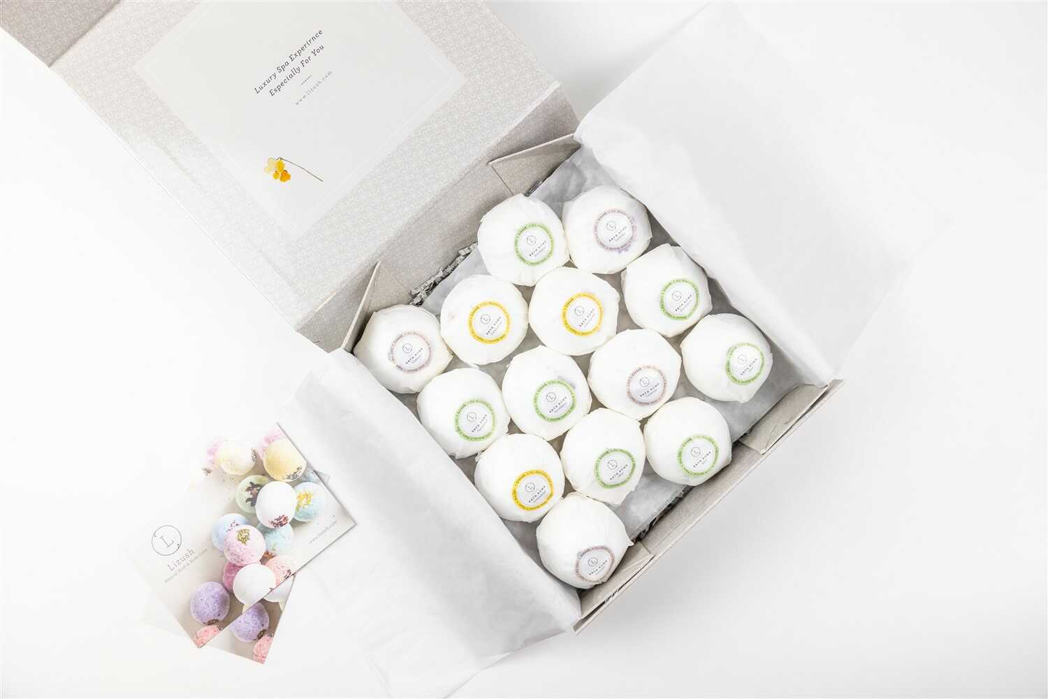 Lizush BATH BOMBS Bath Bombs Gift Box, Set of 14 Big 100% Natural Relaxing Bath Bombs