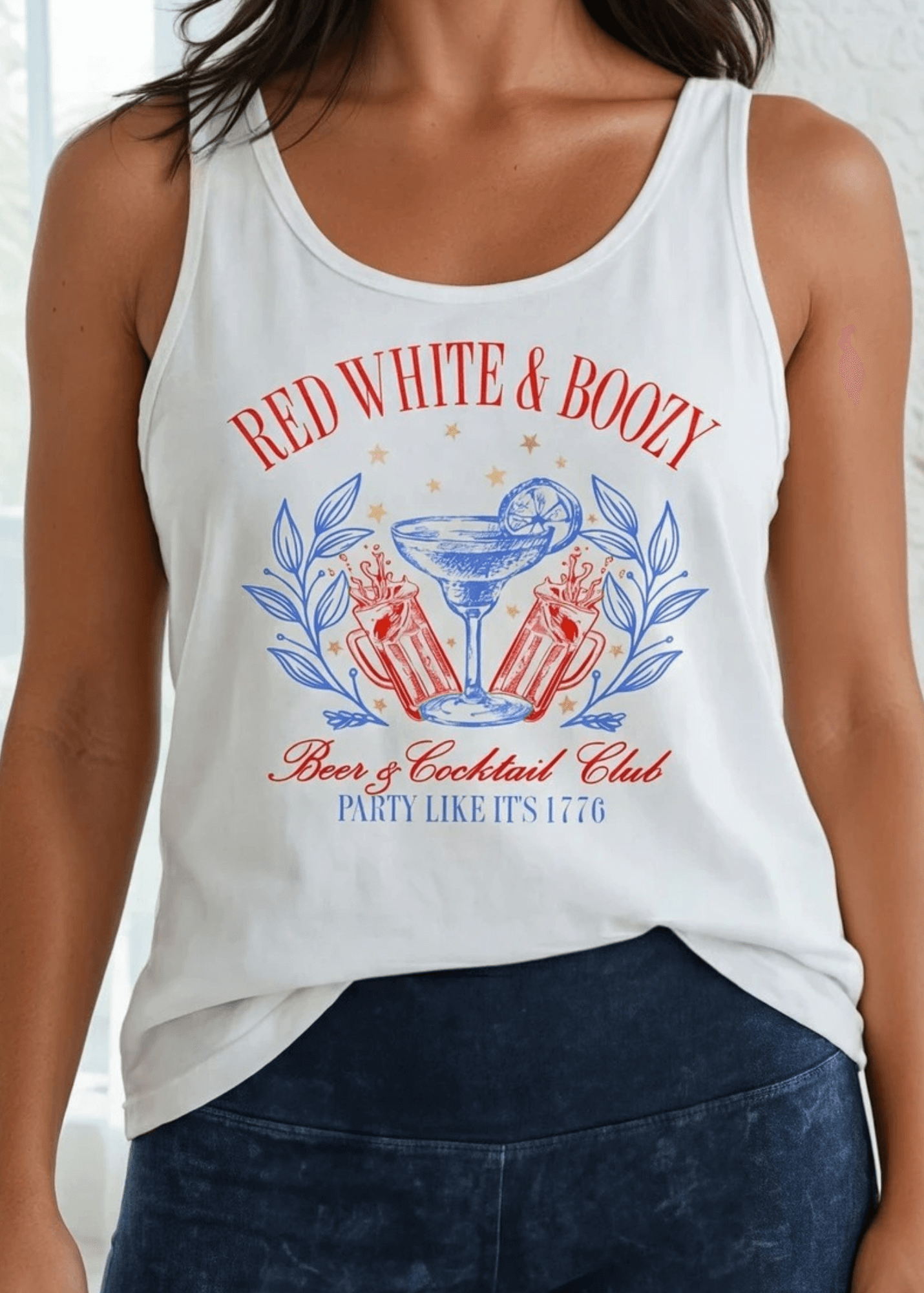 Crazy Cozy Cool Sleeveless Tops and Tanks White / RED WHITE BOOZY / Small Red White Boozy Graphic Cotton Premium Tank