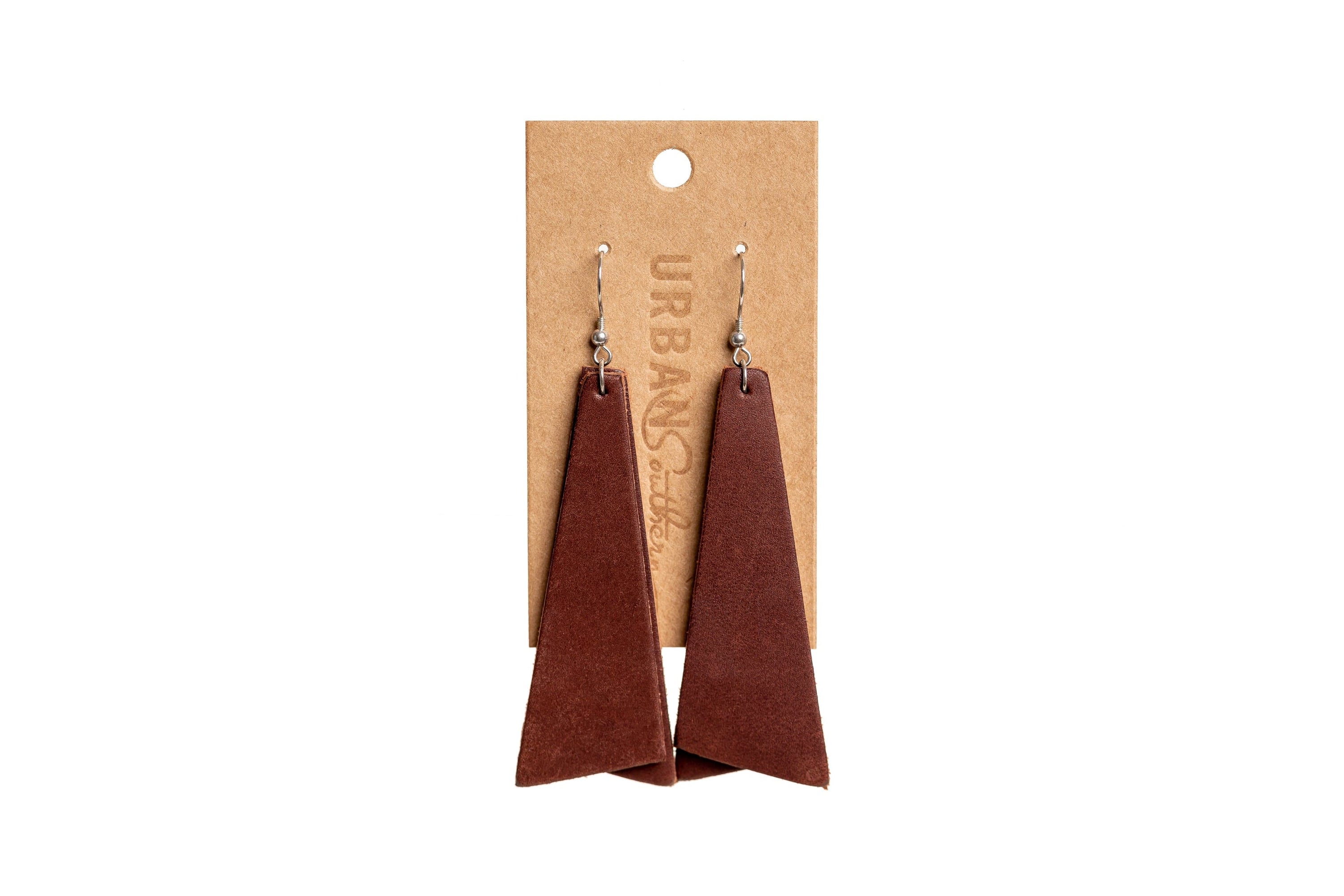 Urban Southern Accessories Chestnut Brown / Long Geometric Leather Everyday Earrings