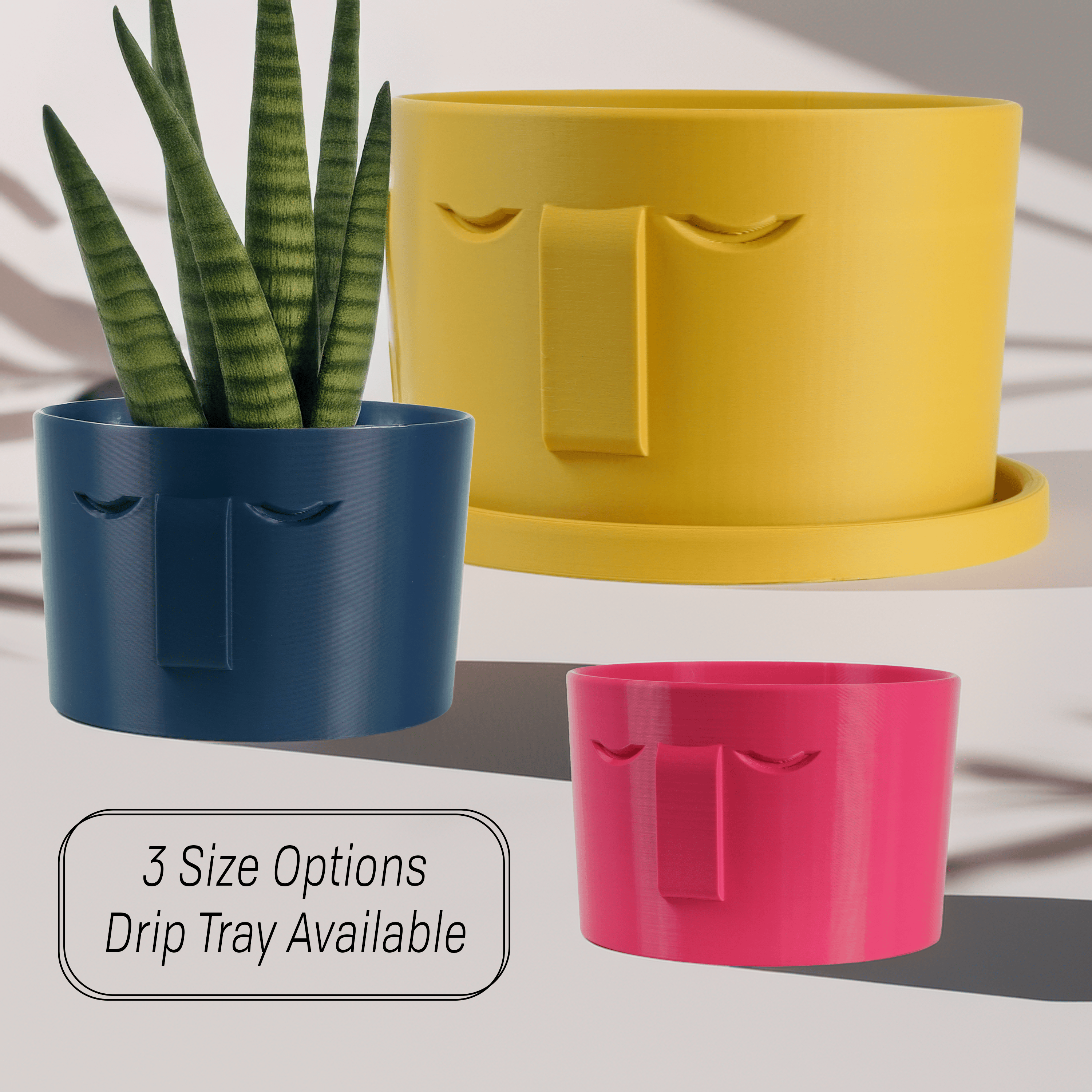 Rosebud HomeGoods Pots & Planters 4 Inch / White / Without Drip Tray Minimal Face Planter, Small Medium Large, With Drip Tray and Great Drainage