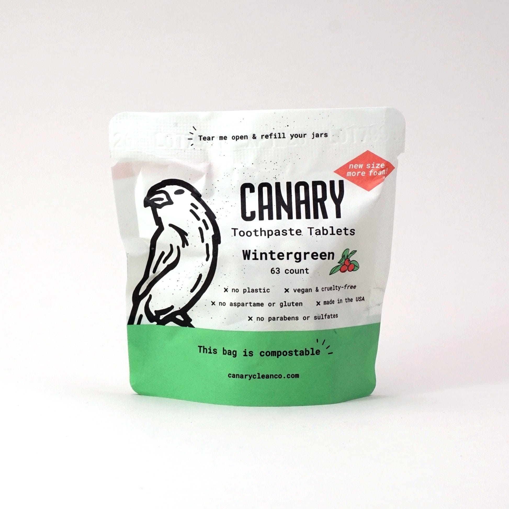 Canary Toothpaste Tablets 1 month sample pouch - 63 tablets Wintergreen Toothpaste Tablets