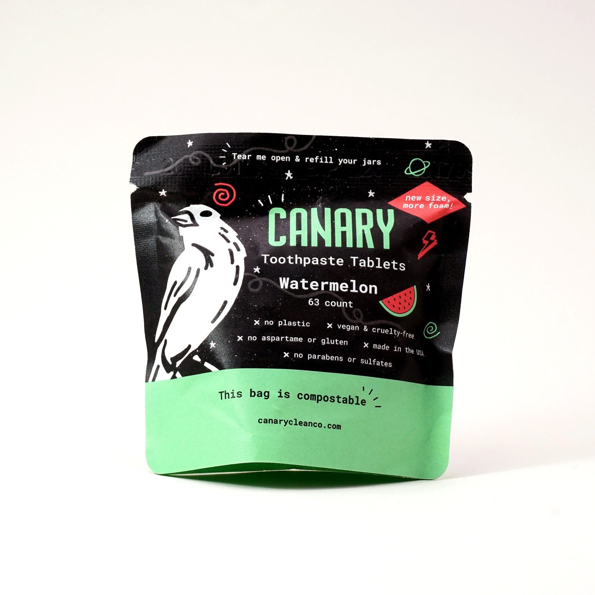 Canary Toothpaste Tablets 1 month sample pouch - 63 tablets Watermelon Toothpaste Tablets
