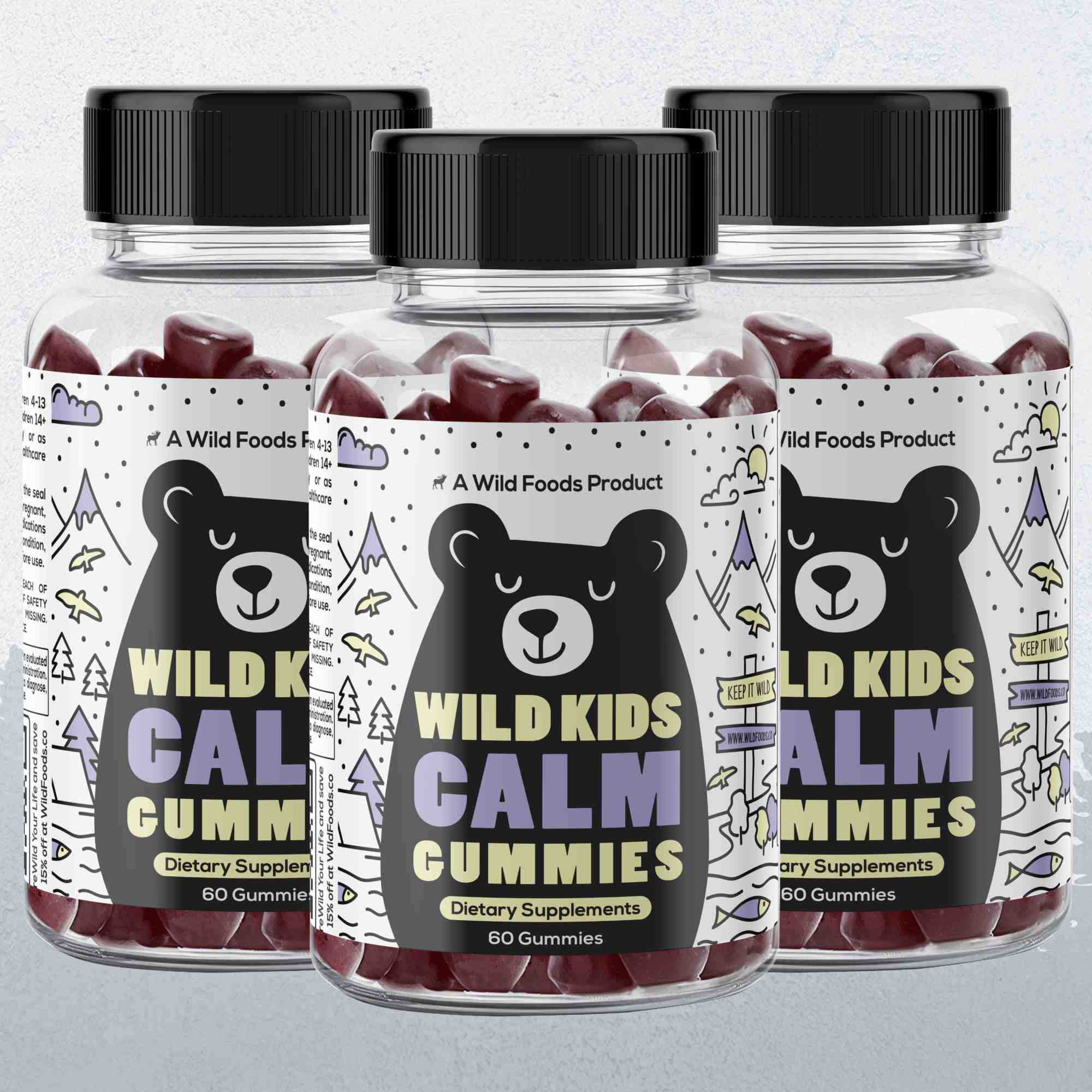 Wild Foods 3x - 60 Gummies (Save 10%) Wild Kids Calm Gummies – Plant-Based Botanical Blend