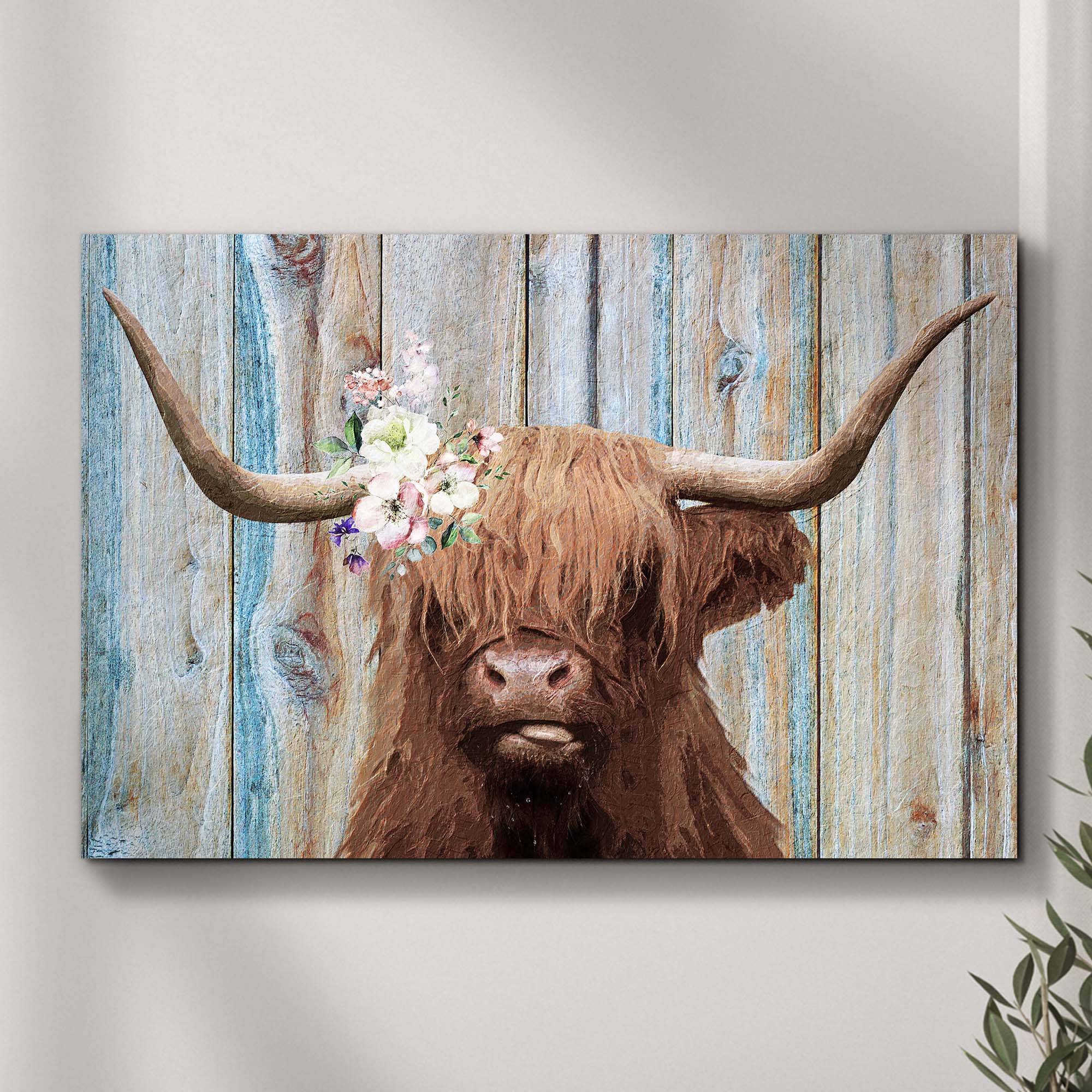 Tailored Canvases Canvas 18x12 inch Medium Premium Gallery Wrapped Highland Cow Rustic Painting Canvas Wall Art