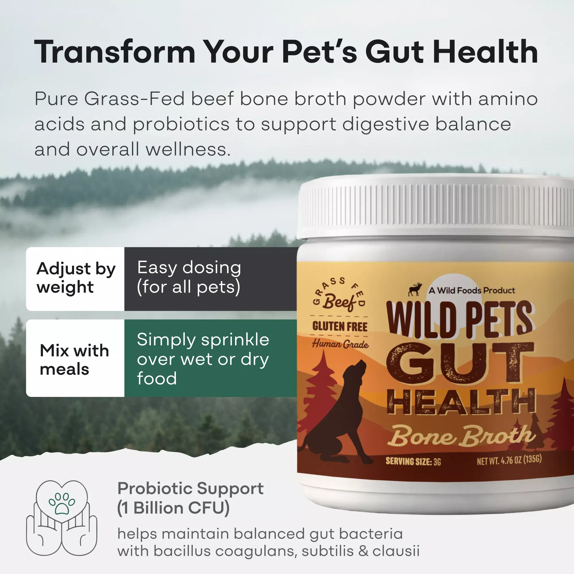 Wild Foods Pets For Dogs | Bone Broth Powder - Canine Gut & Immune Support