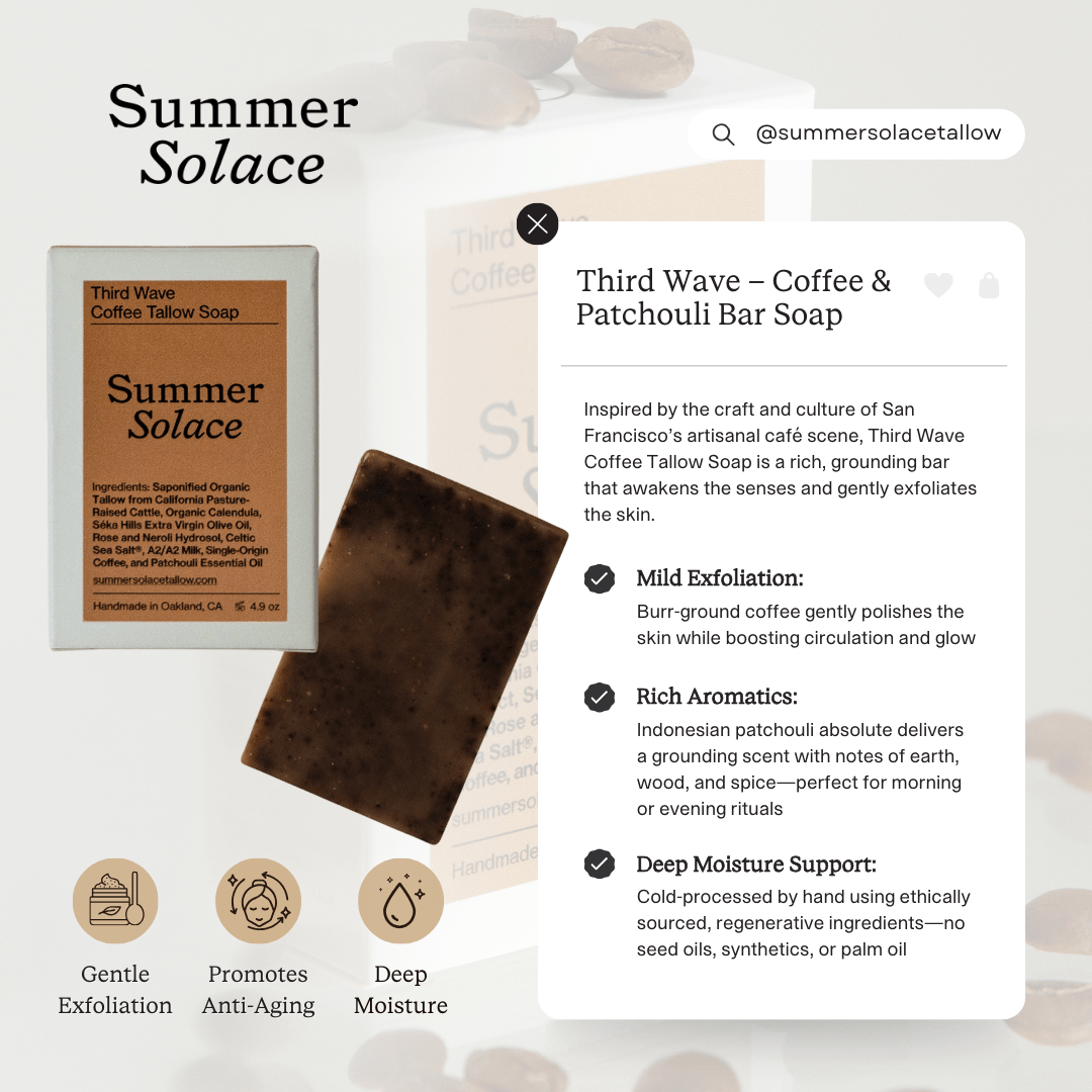 Summer Solace Tallow Tallow Soap Third Wave – Coffee & Patchouli Bar Soap