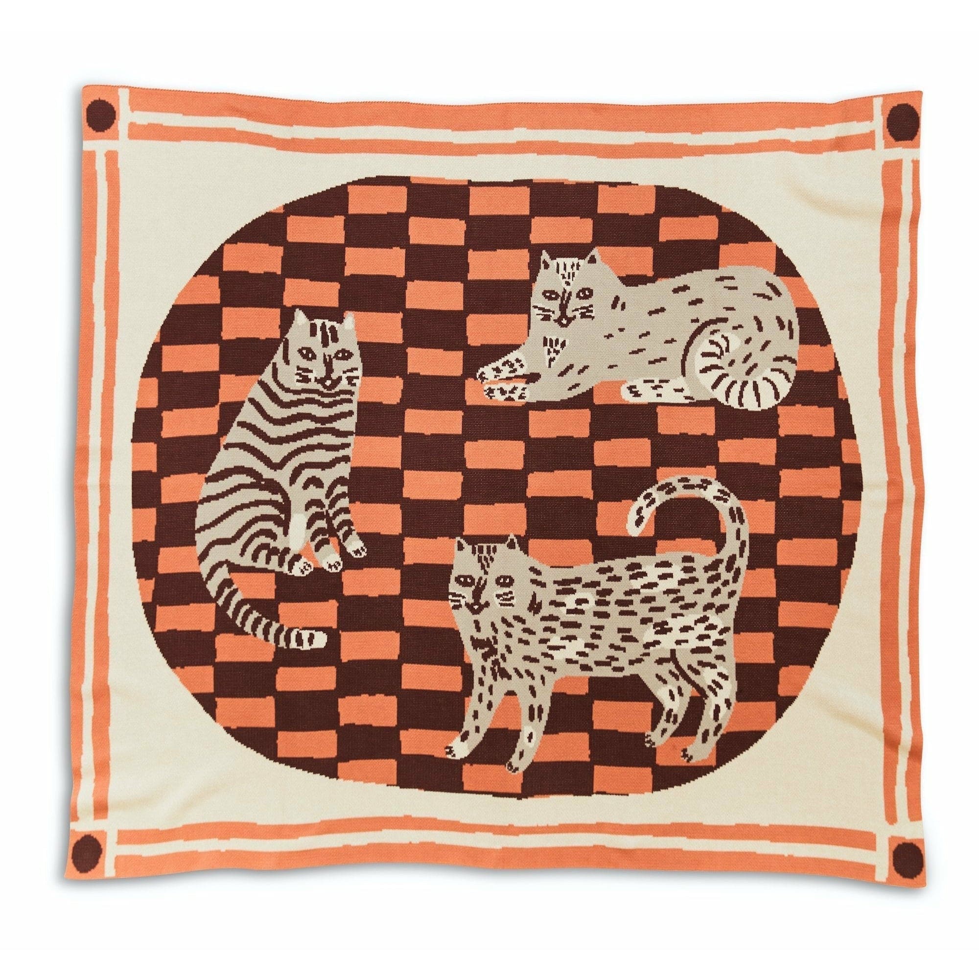Biquette Throw Blanket Madder Root in Egyptian Cotton Three of Cats Throw Blanket