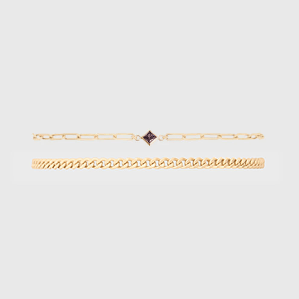 Cuffed by Nano LLC SMALL - 6.5" / February Birthstone + Gabi Curb Bracelet Stack