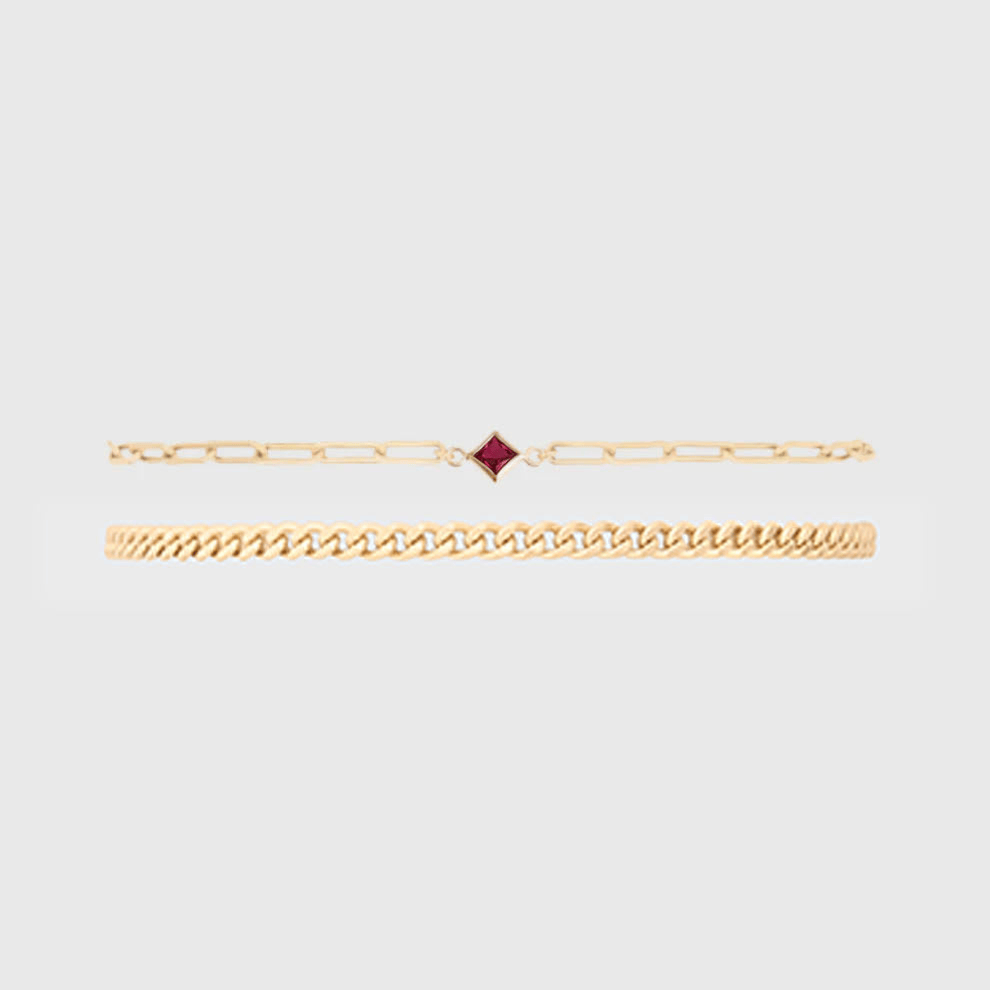 Cuffed by Nano LLC SMALL - 6.5" / July Birthstone + Gabi Curb Bracelet Stack