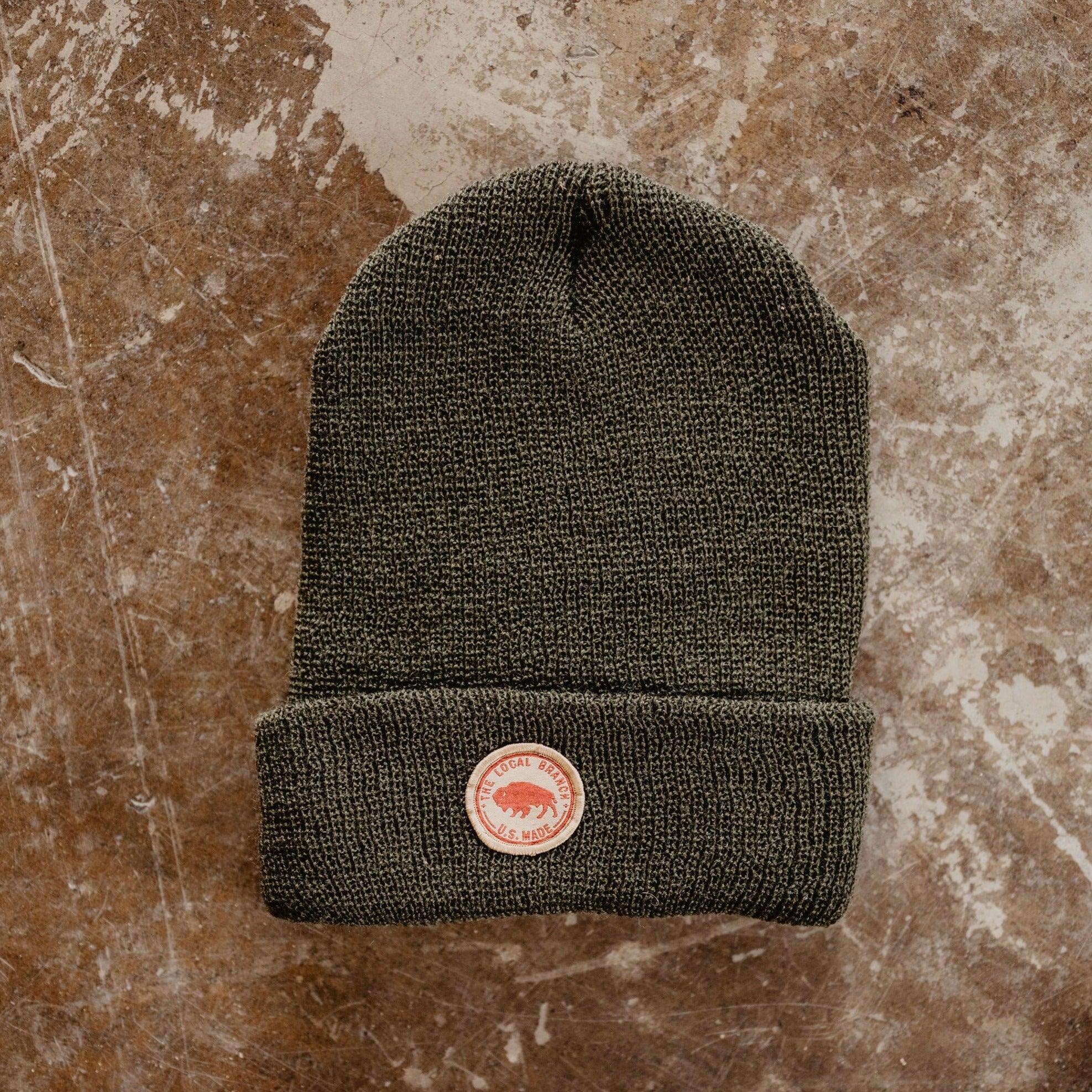 The Local Branch Hat Forest Green Wool Bison Beanie - USA Made