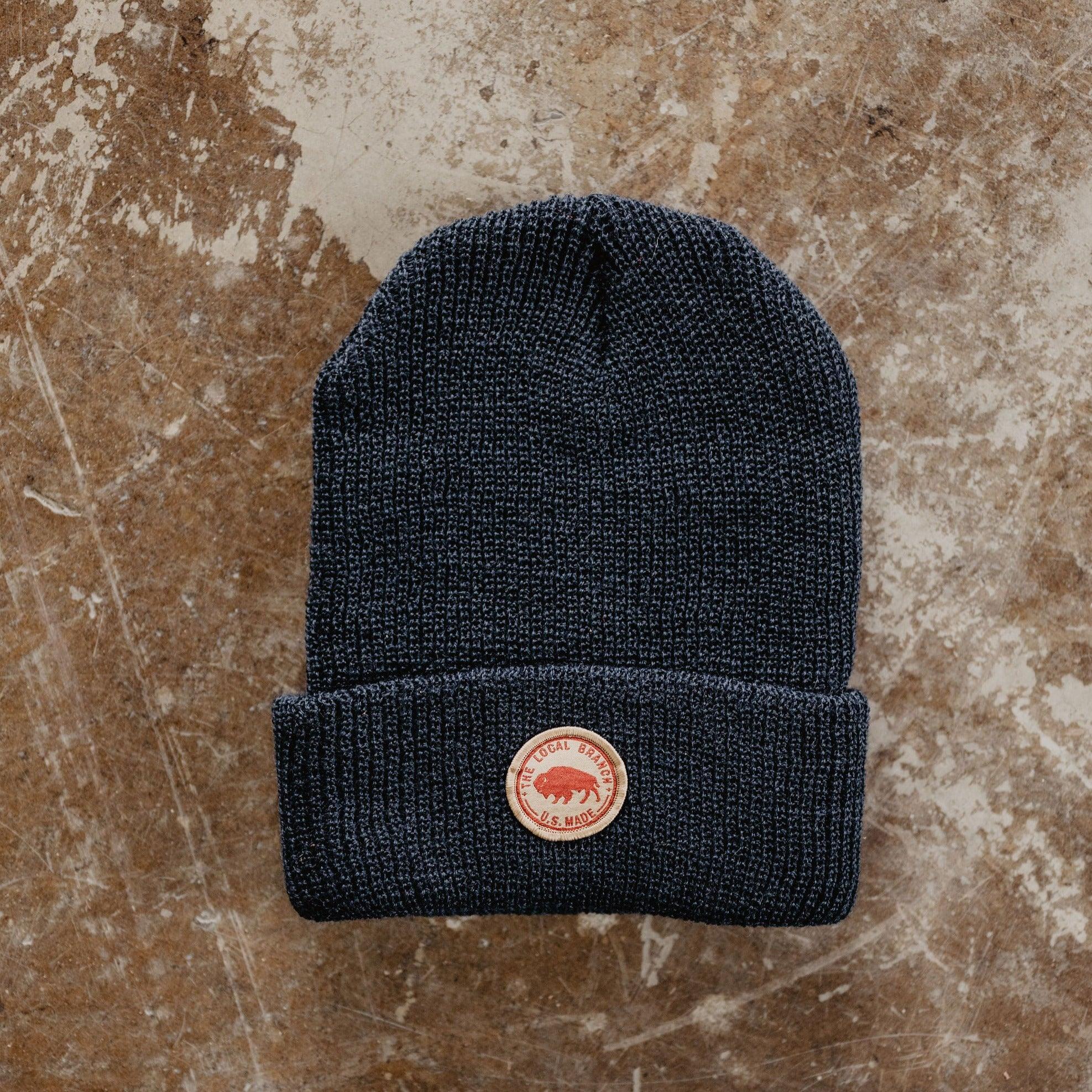 The Local Branch Hat Deep Navy Wool Bison Beanie - USA Made
