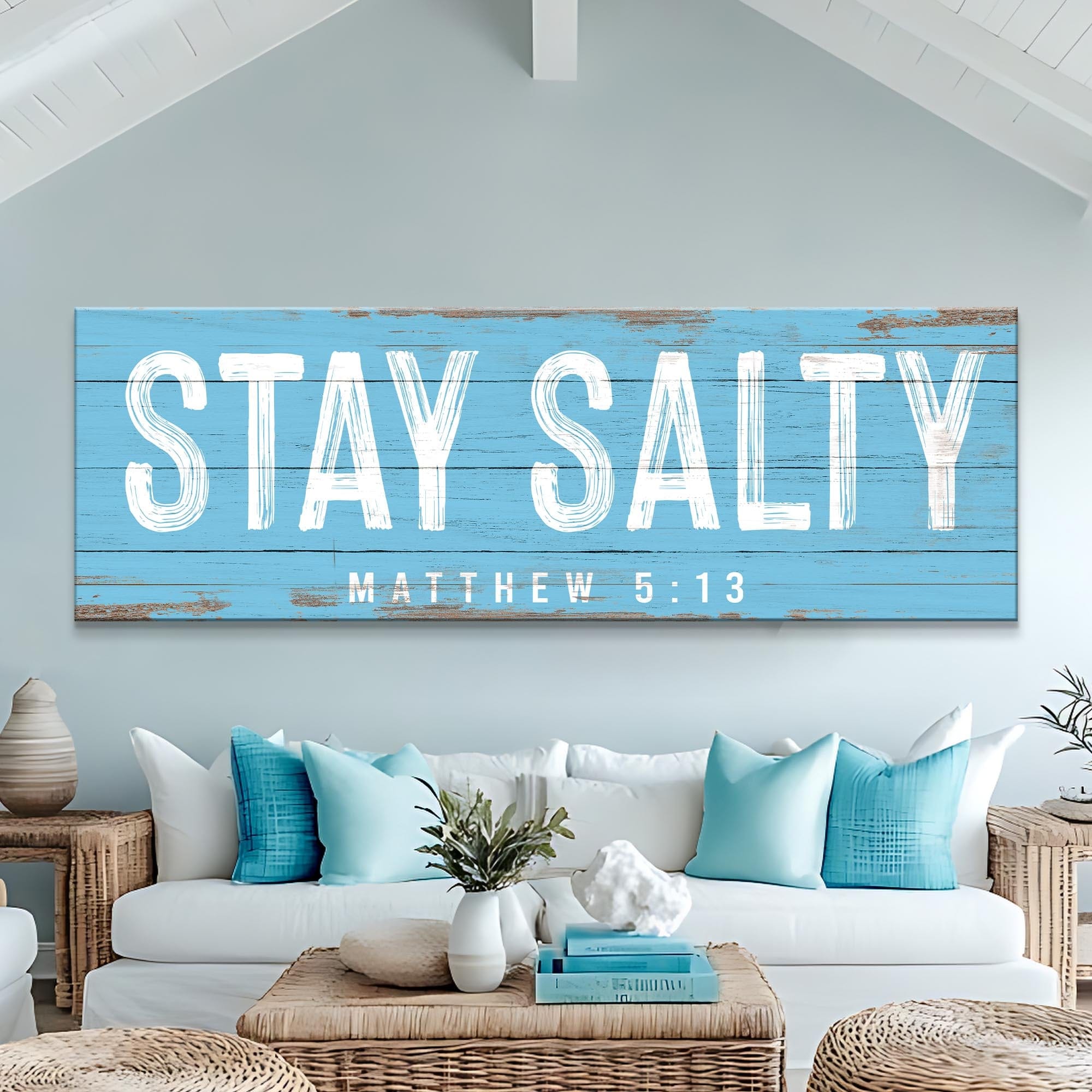 Tailored Canvases Canvas 12x36 inch Medium Premium Gallery Wrapped Stay Salty Coastal Sign IV